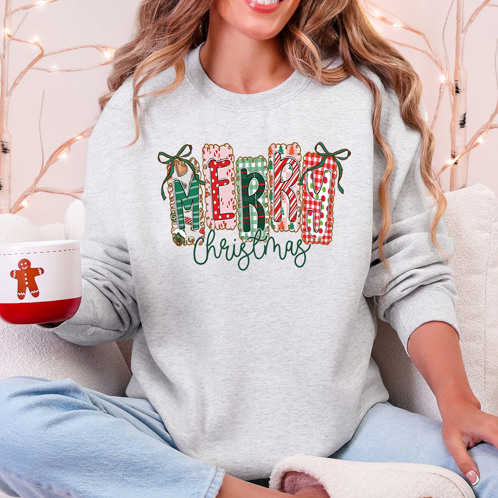 Merry Christmas Colorful Retro Geese Festive Winter Cozy Warm Fleece Lined Graphic Sweatshirt