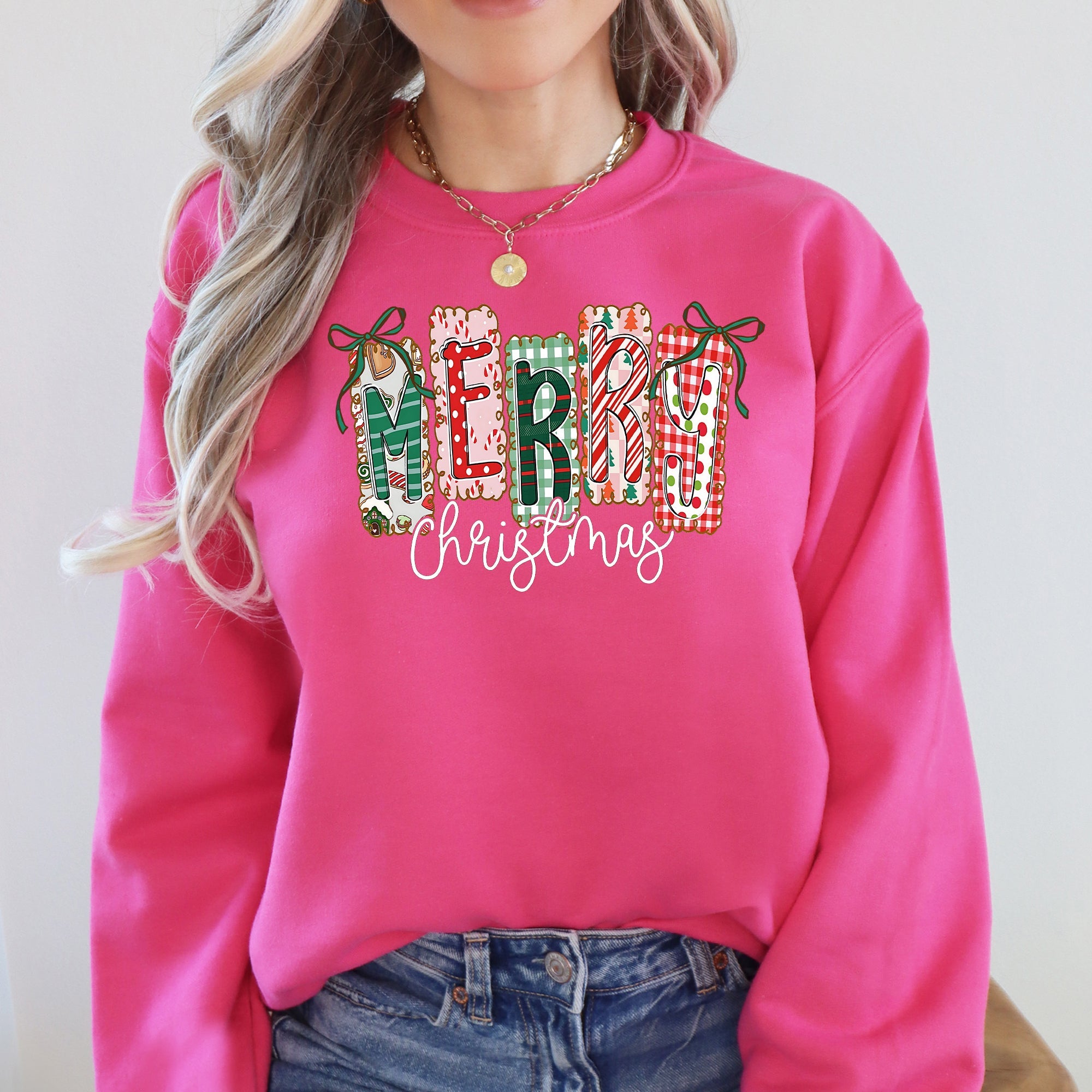 Merry Christmas Colorful Retro Geese Festive Winter Cozy Warm Fleece Lined Graphic Sweatshirt