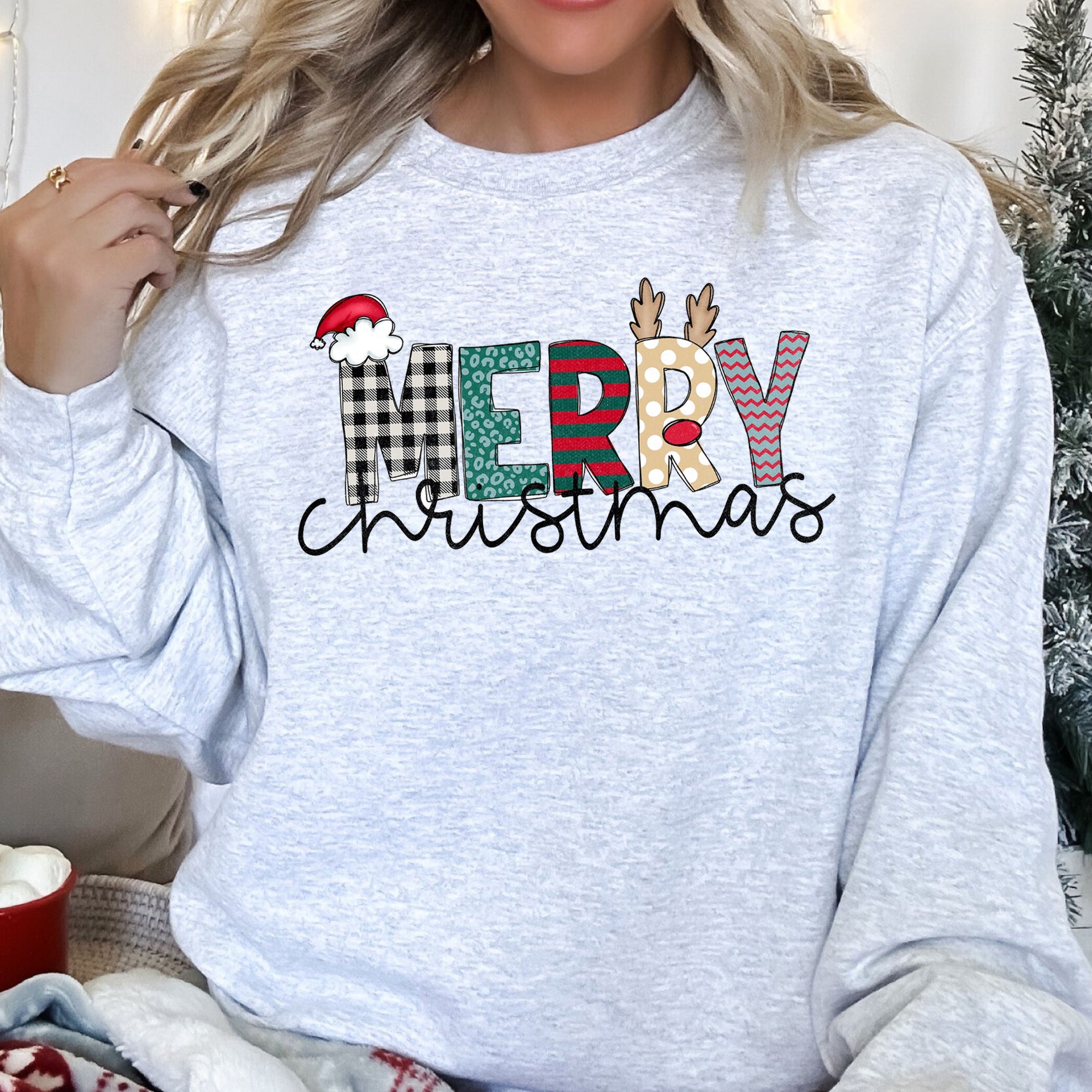 Merry Christmas Festive Greeting With Classic Bold Script Cozy Fleece Lined Sweatshirt