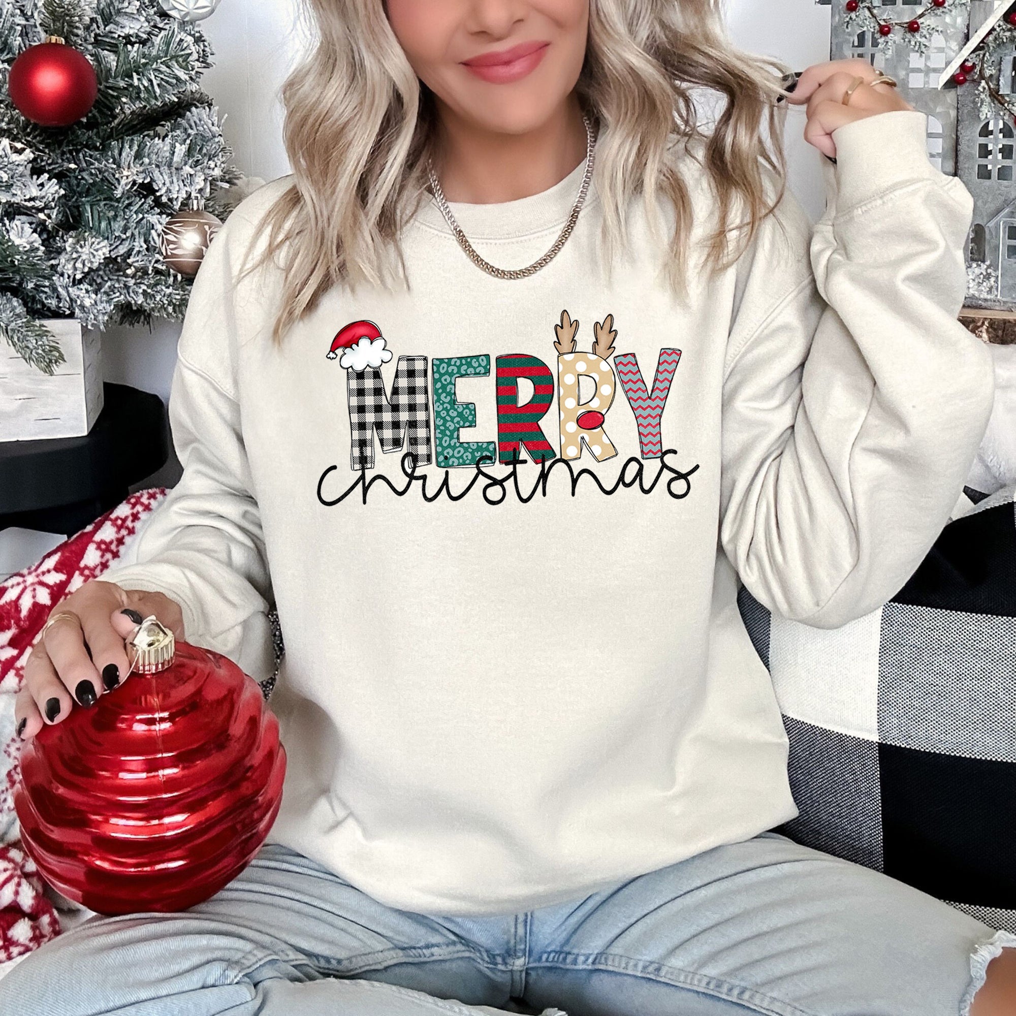 Merry Christmas Festive Greeting With Classic Bold Script Cozy Fleece Lined Sweatshirt