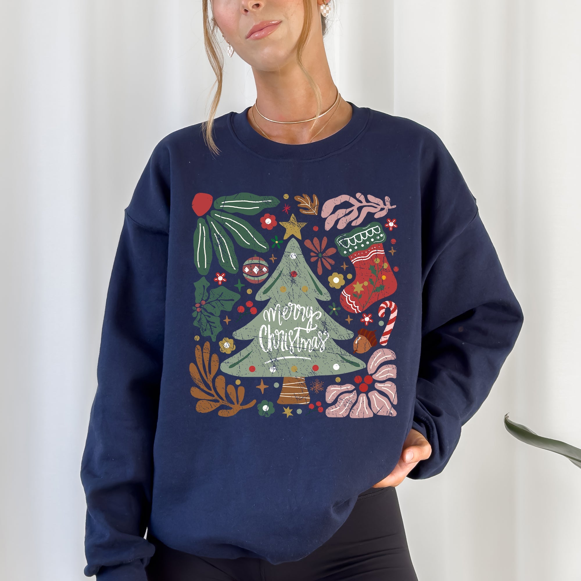 Merry Christmas Green Floral Pattern Emblazoned With Classic Holiday Flowers Sweatshirt