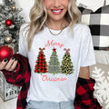 Merry Christmas Leopard Print And Plaid Trees With Ribbons Graphic Tee