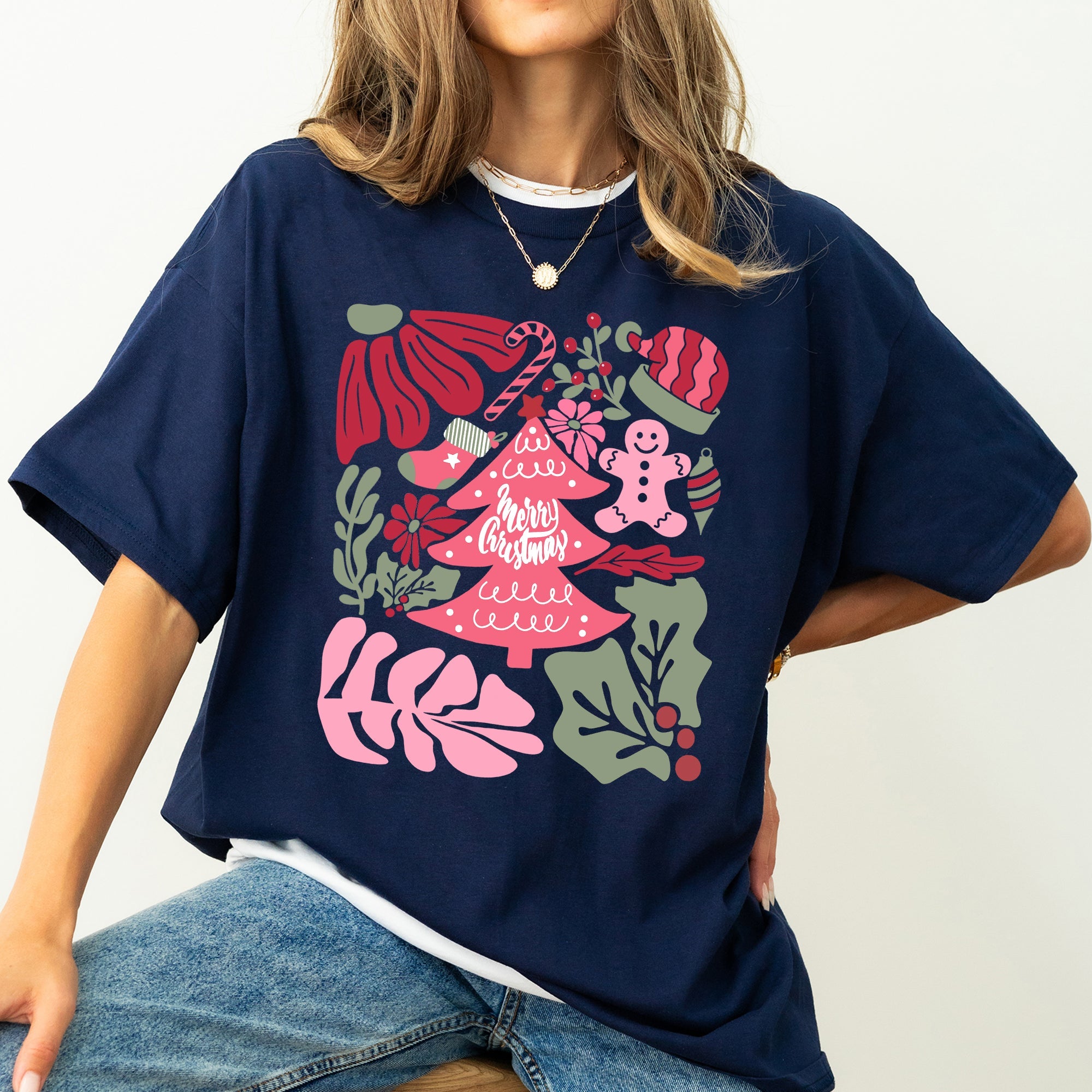 Merry Christmas Pink Floral Pattern With Elegant Holiday Garden Motif And Vintage Cheer Comfort Colors Tee