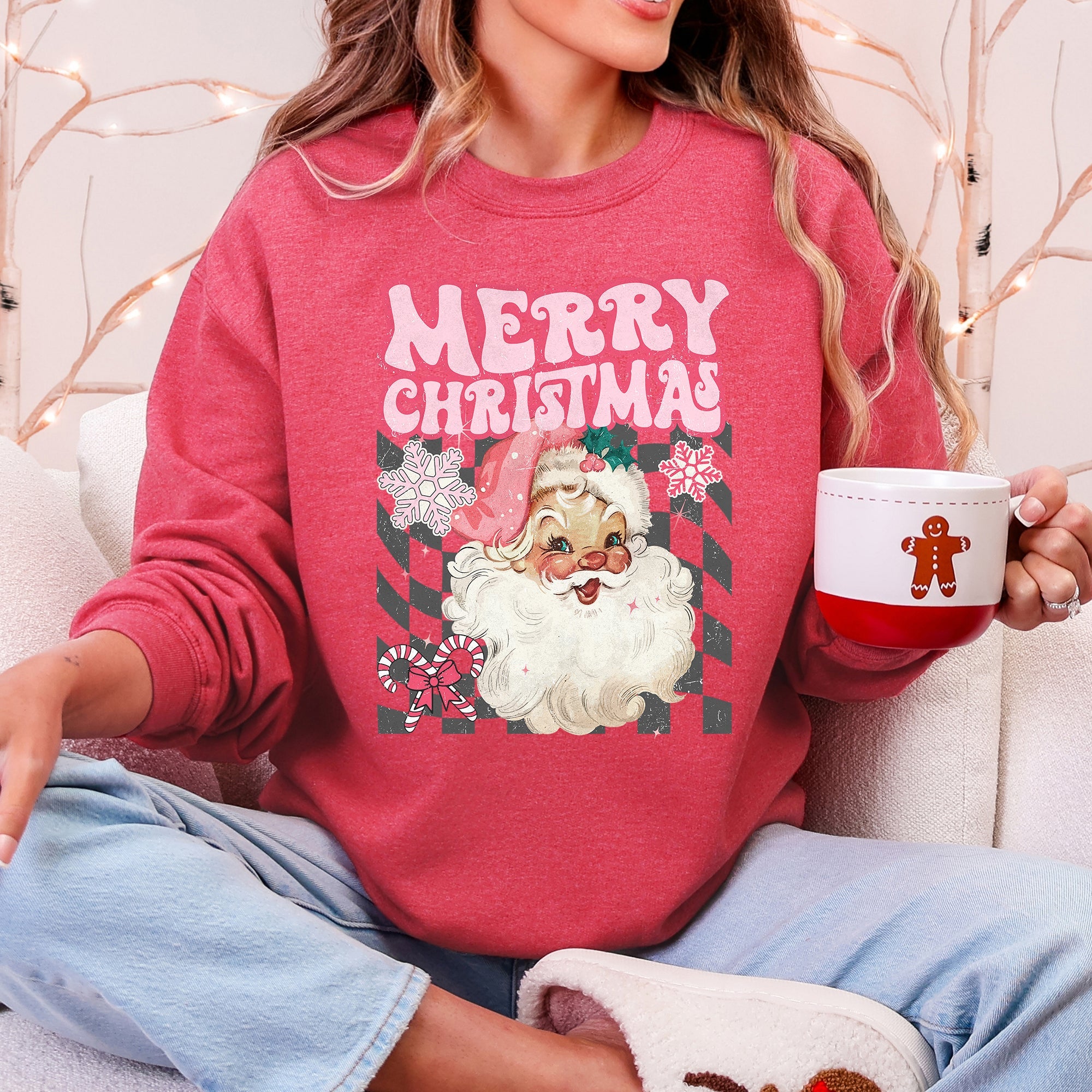 Merry Christmas Retro Santa Checkered Vintage Holiday Edition Festive Cozy Classic Sweatshirt