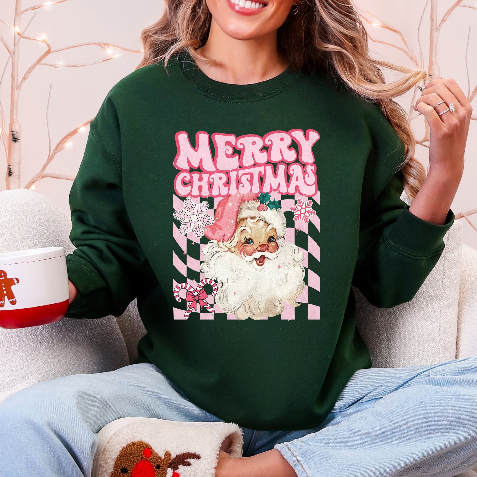 Merry Christmas Retro Santa Checkered Vintage Holiday Edition Festive Cozy Classic Sweatshirt
