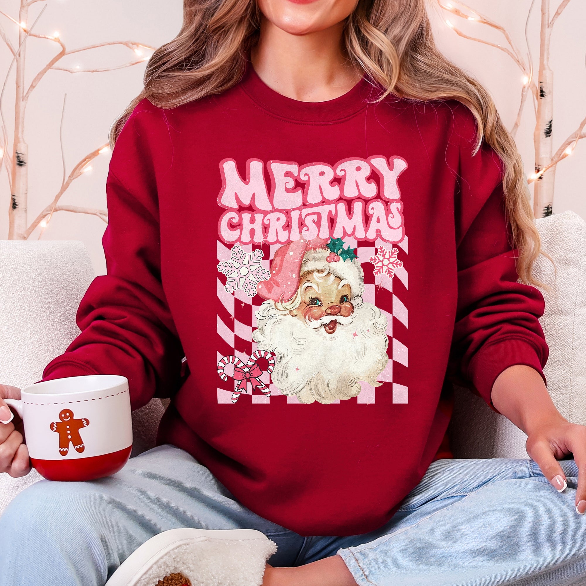 Merry Christmas Retro Santa Checkered Vintage Holiday Edition Festive Cozy Classic Sweatshirt