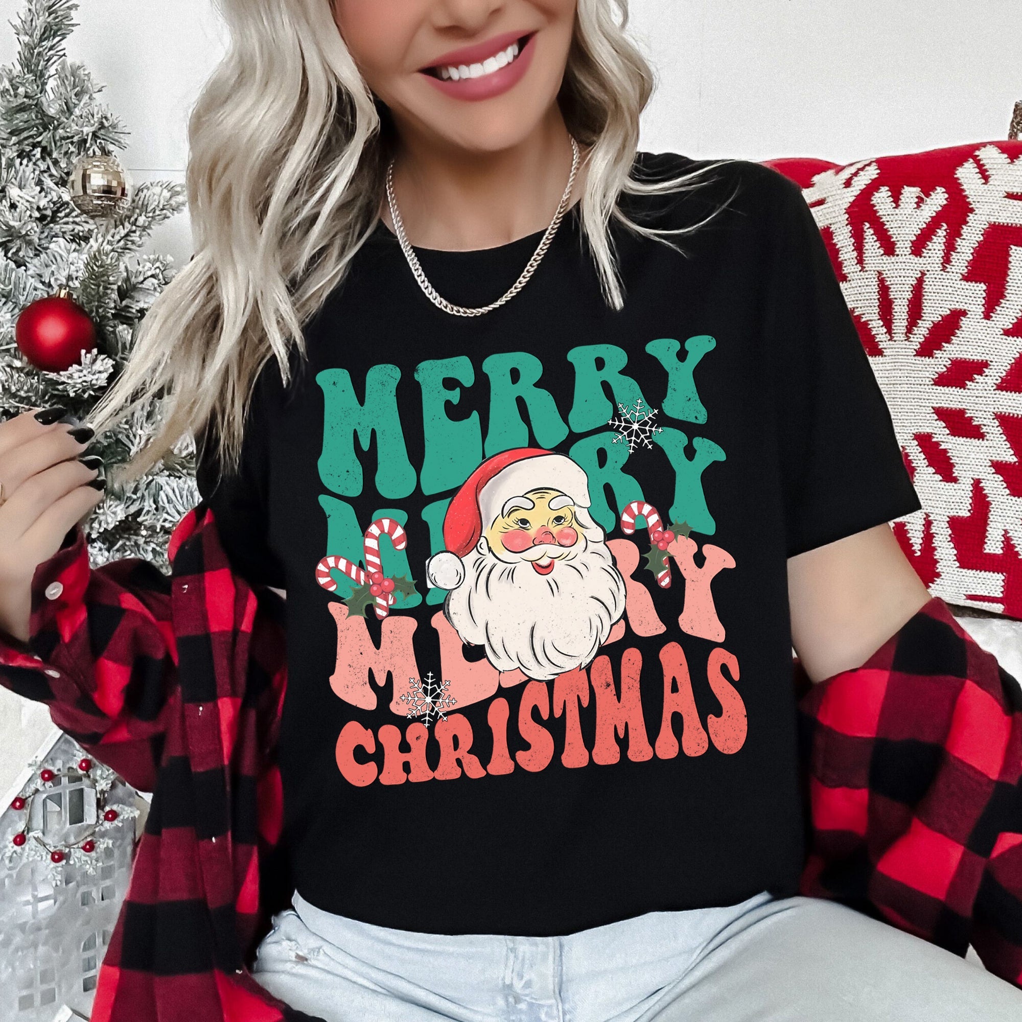 Merry Christmas Retro Santa Vintage Cozy Festive Holiday Design Collection Forever Classic Graphic Tee