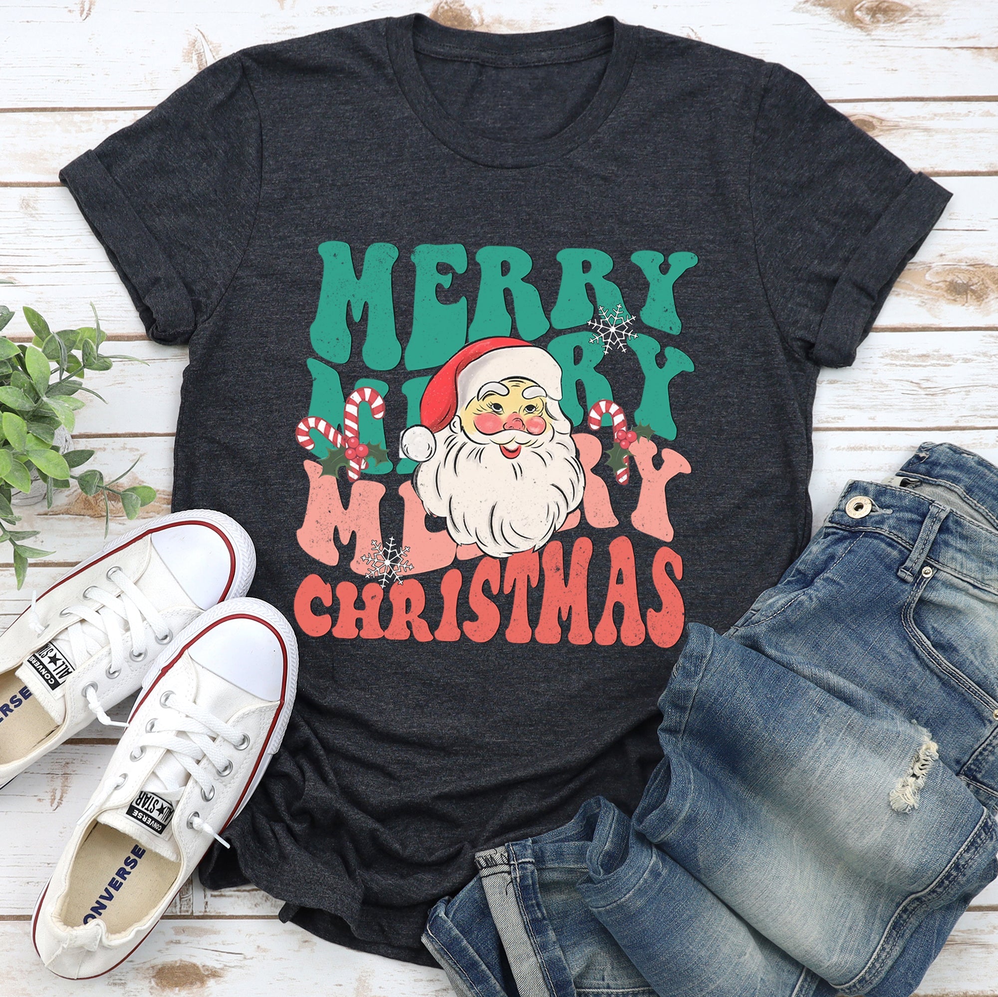 Merry Christmas Retro Santa Vintage Cozy Festive Holiday Design Collection Forever Classic Graphic Tee