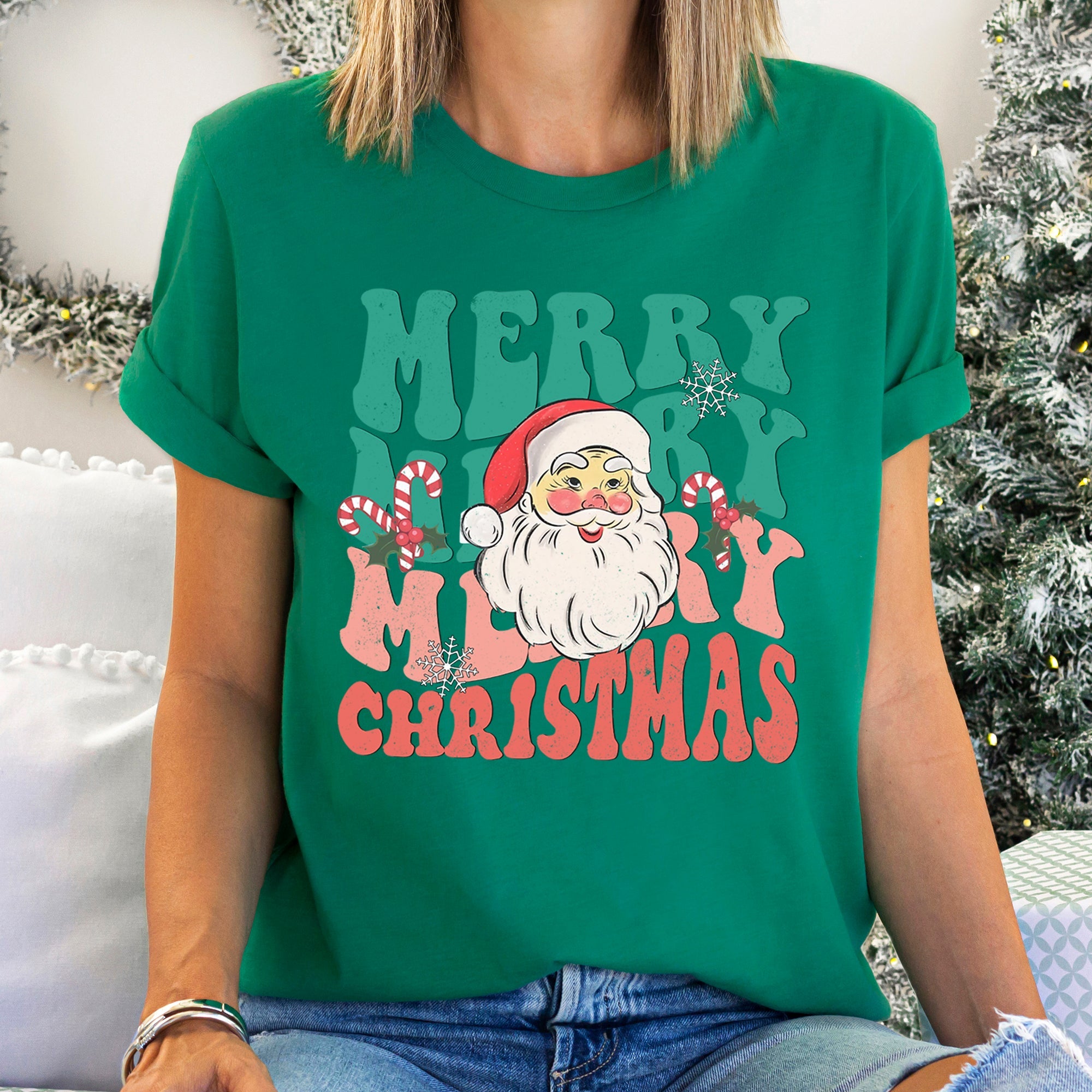 Merry Christmas Retro Santa Vintage Cozy Festive Holiday Design Collection Forever Classic Graphic Tee