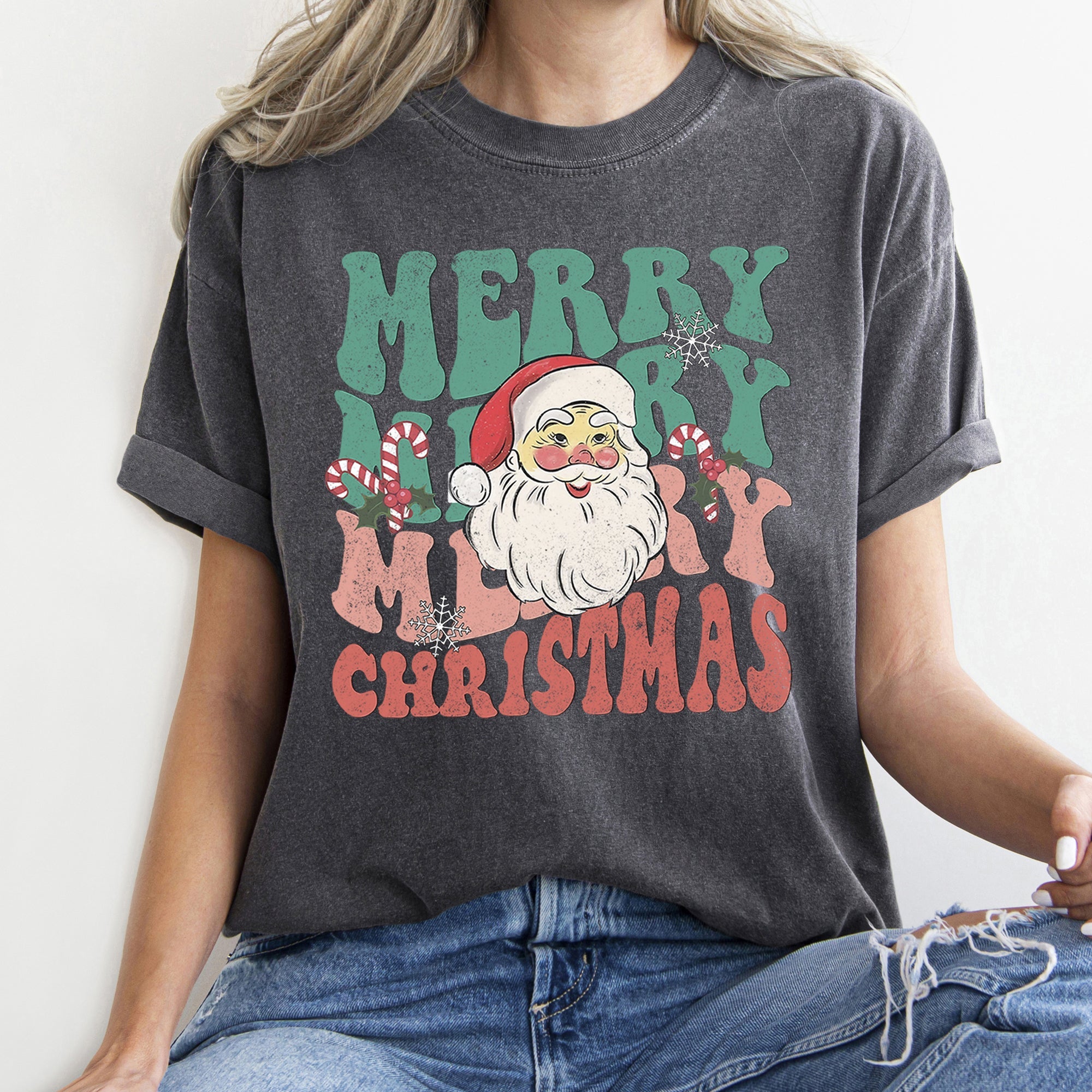 Merry Christmas Retro Santa Vintage Holiday Edition Iconic Classic Comfort Colors Tee