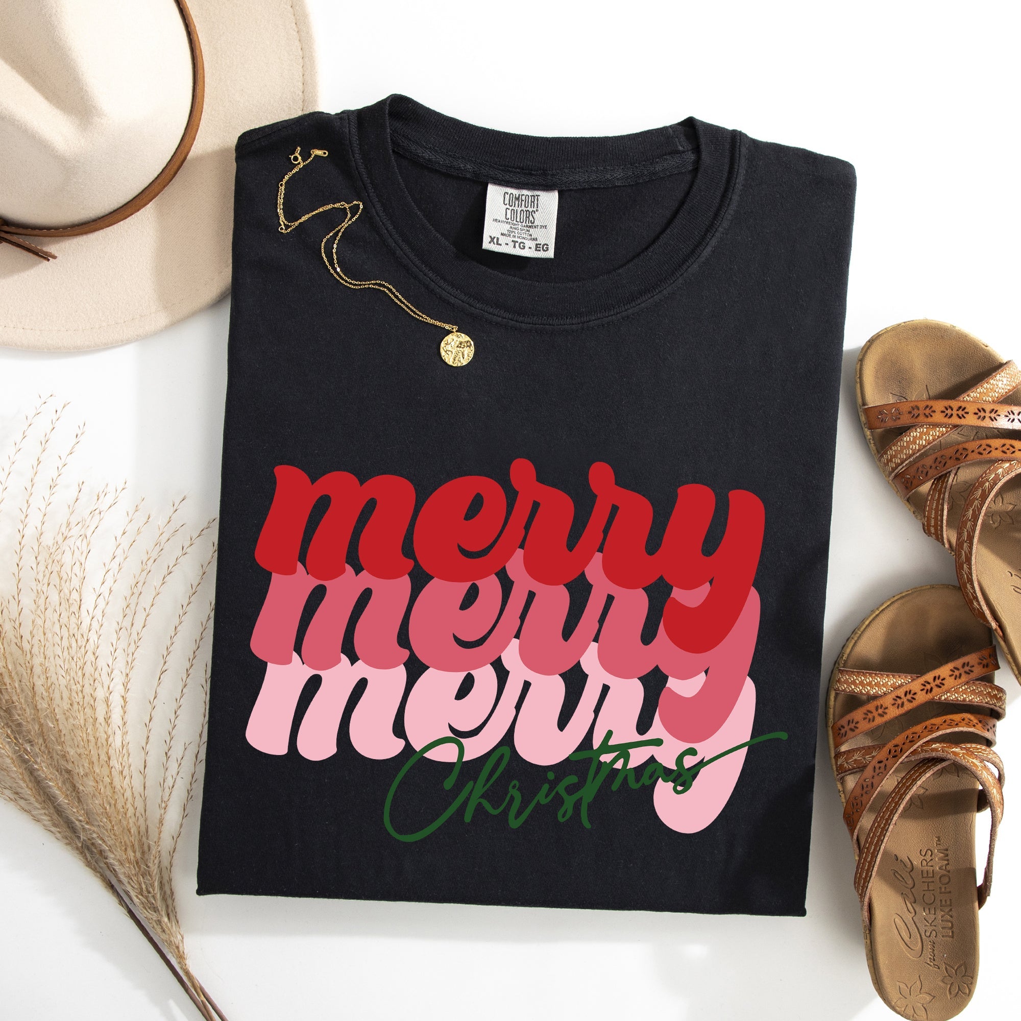 Merry Christmas Retro Classic Red Santa Winter Xmas Holiday Seasonal Comfort Colors Tee