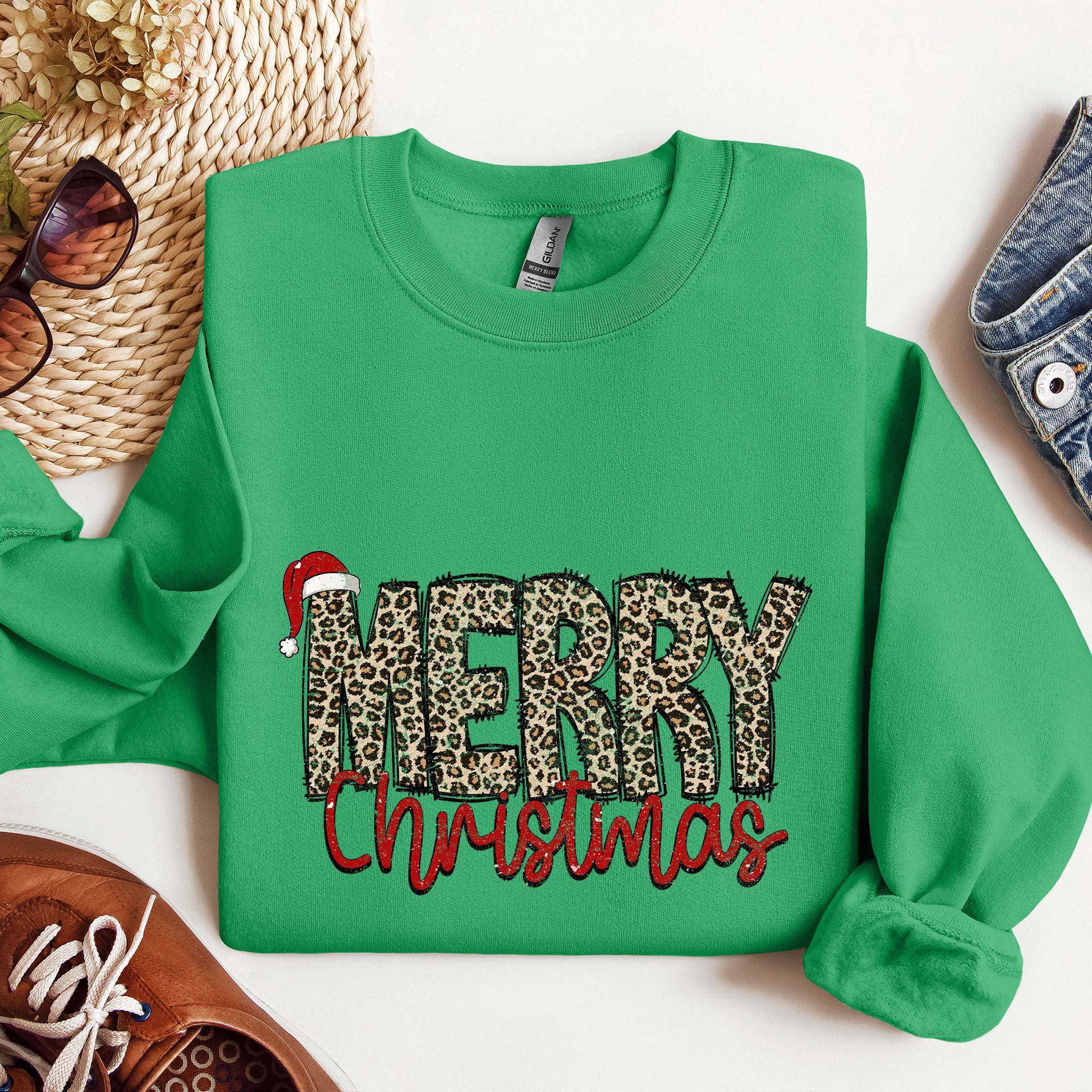 Merry Christmas, Retro Leopard Print Cozy Winter Holiday Graphic Festive Season Collection Sweatshirt