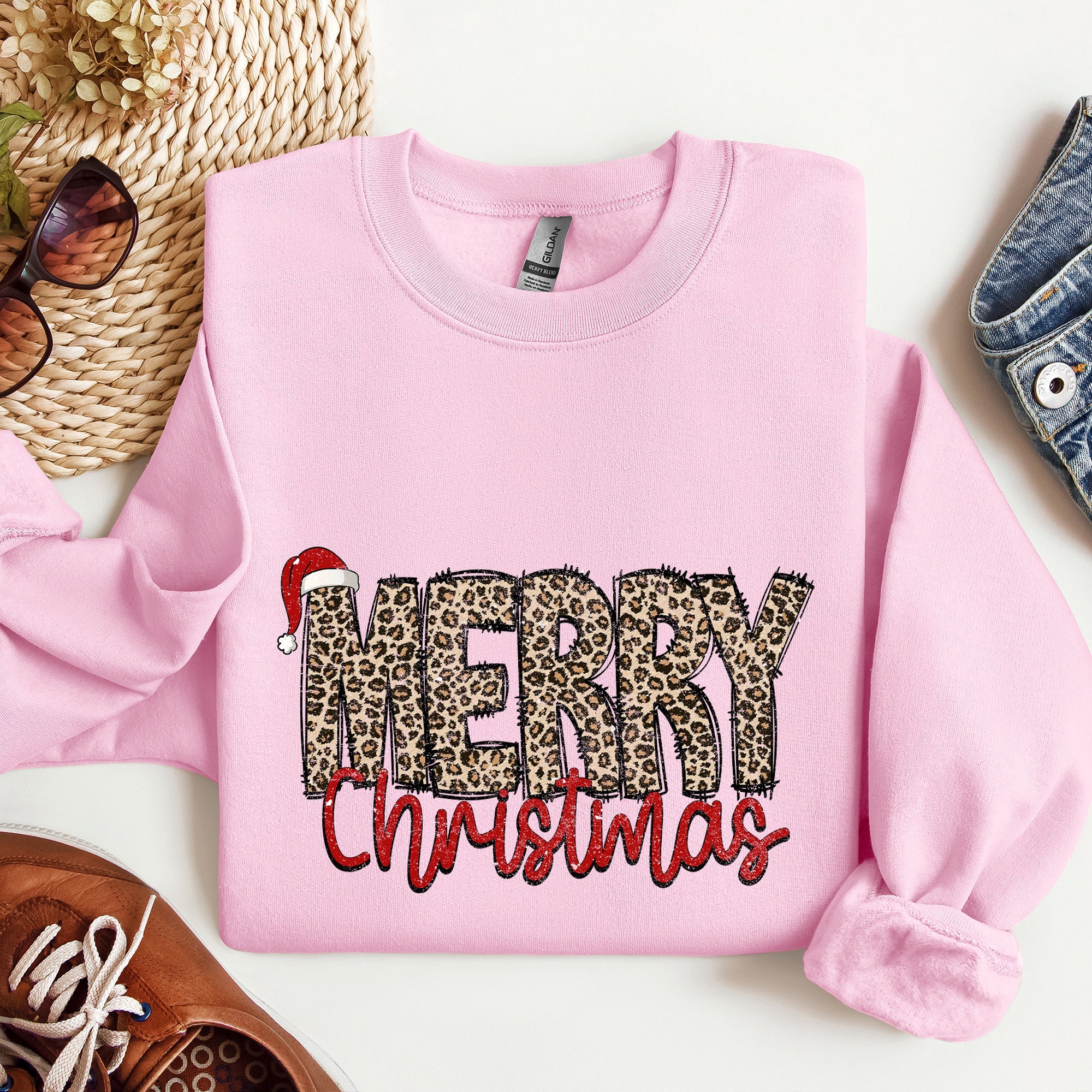 Merry Christmas, Retro Leopard Print Cozy Winter Holiday Graphic Festive Season Collection Sweatshirt