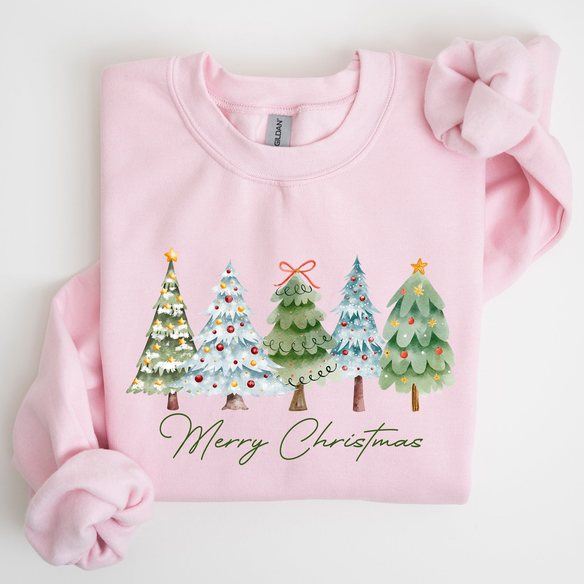 Merry Christmas Tree Santa Colorful Artwork Winter Holiday Scene Cozy Festive Sweatshirt