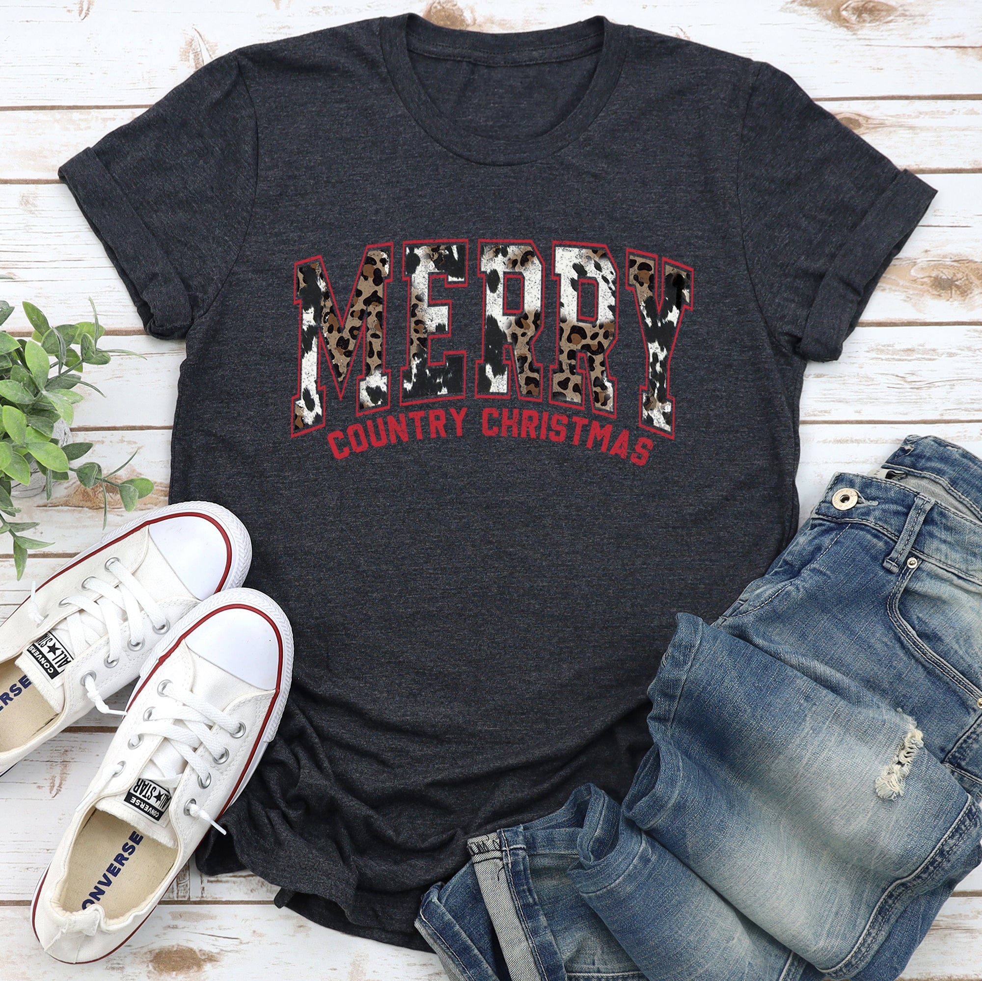 Merry Country Christmas Collegiate Retro Fur Leopard Print Ultra Soft Graphic Tee