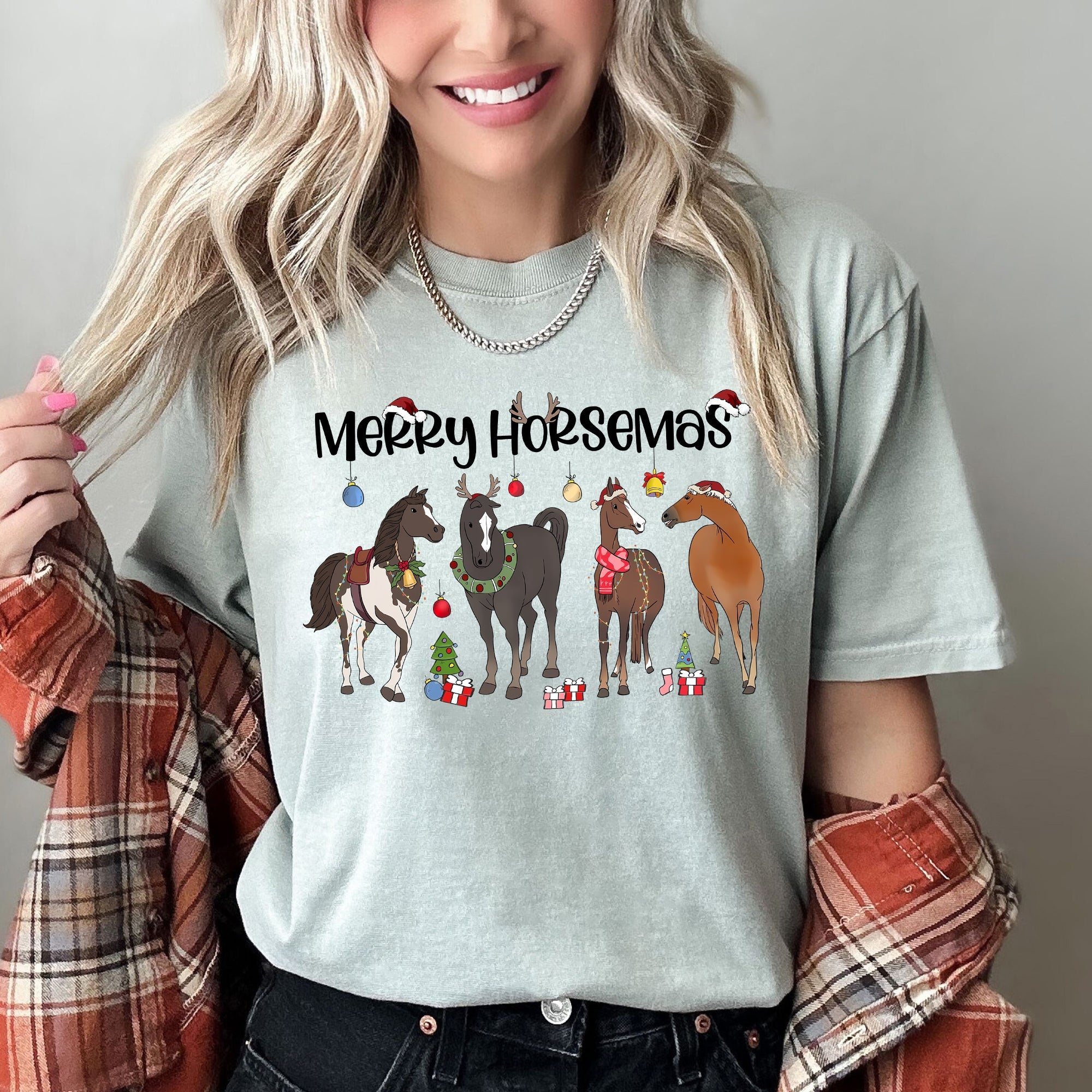 Merry Horsemas Christmas Horse Lover Holiday Artwork Edition Collection Comfort Colors Tee