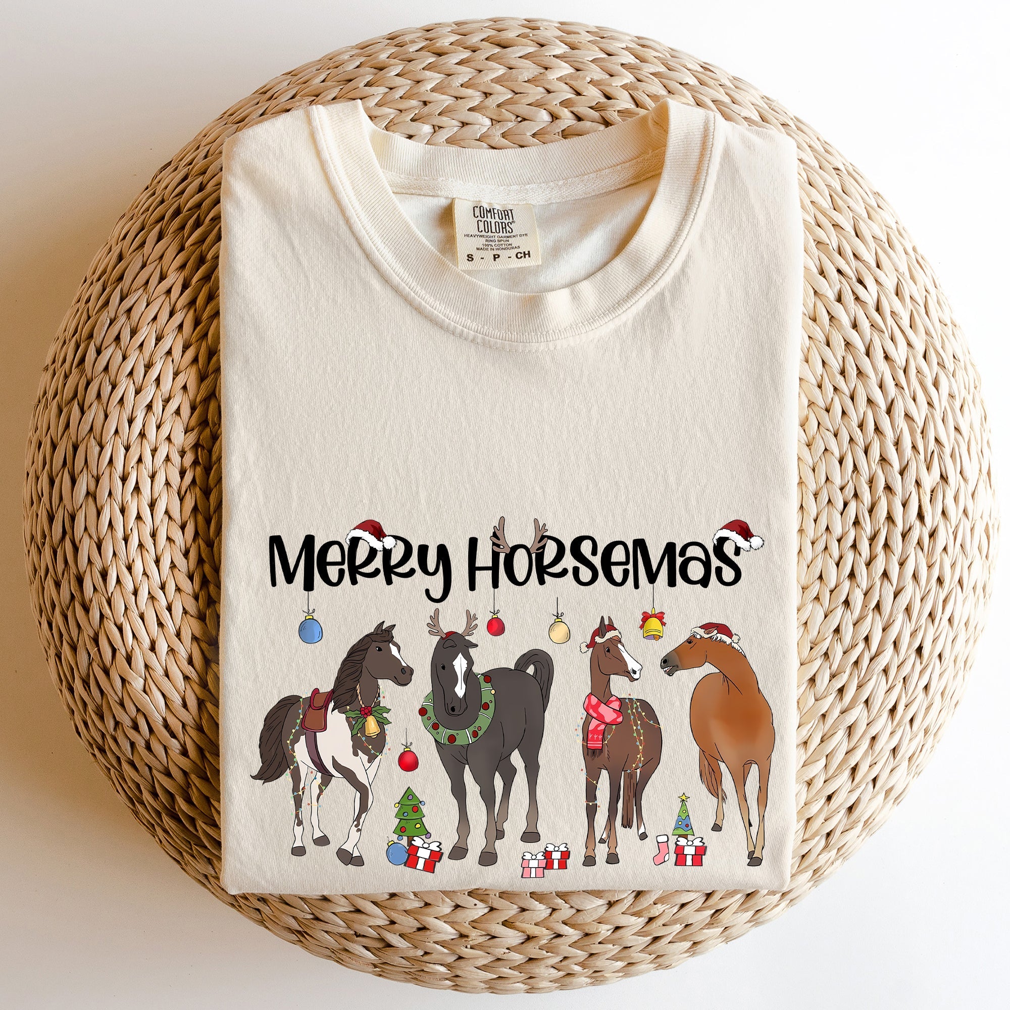 Merry Horsemas Christmas Horse Lover Holiday Artwork Edition Collection Comfort Colors Tee