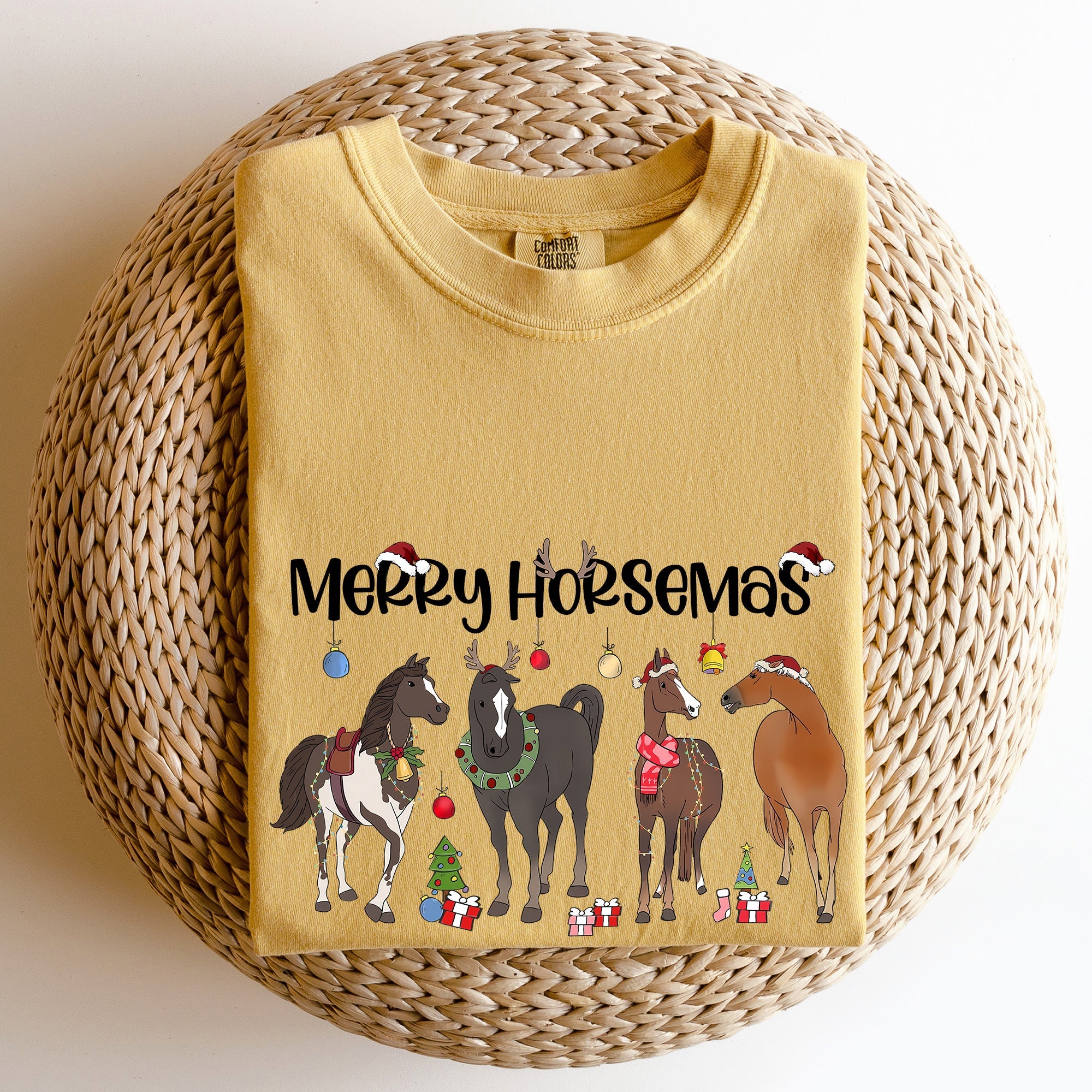Merry Horsemas Christmas Horse Lover Holiday Artwork Edition Collection Comfort Colors Tee
