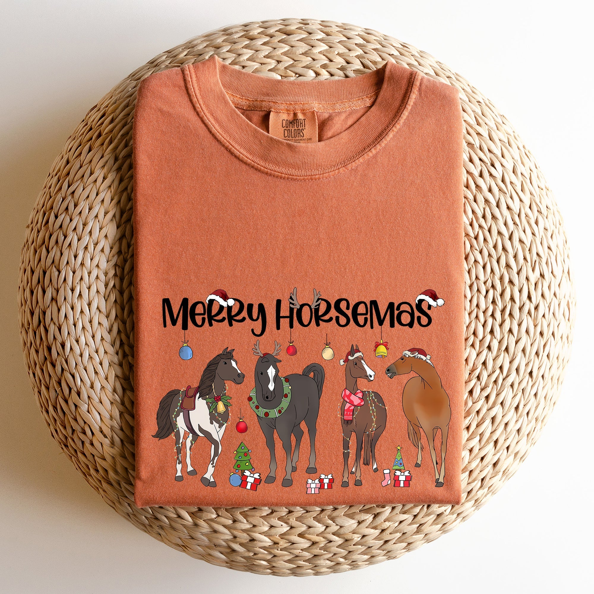 Merry Horsemas Christmas Horse Lover Holiday Artwork Edition Collection Comfort Colors Tee