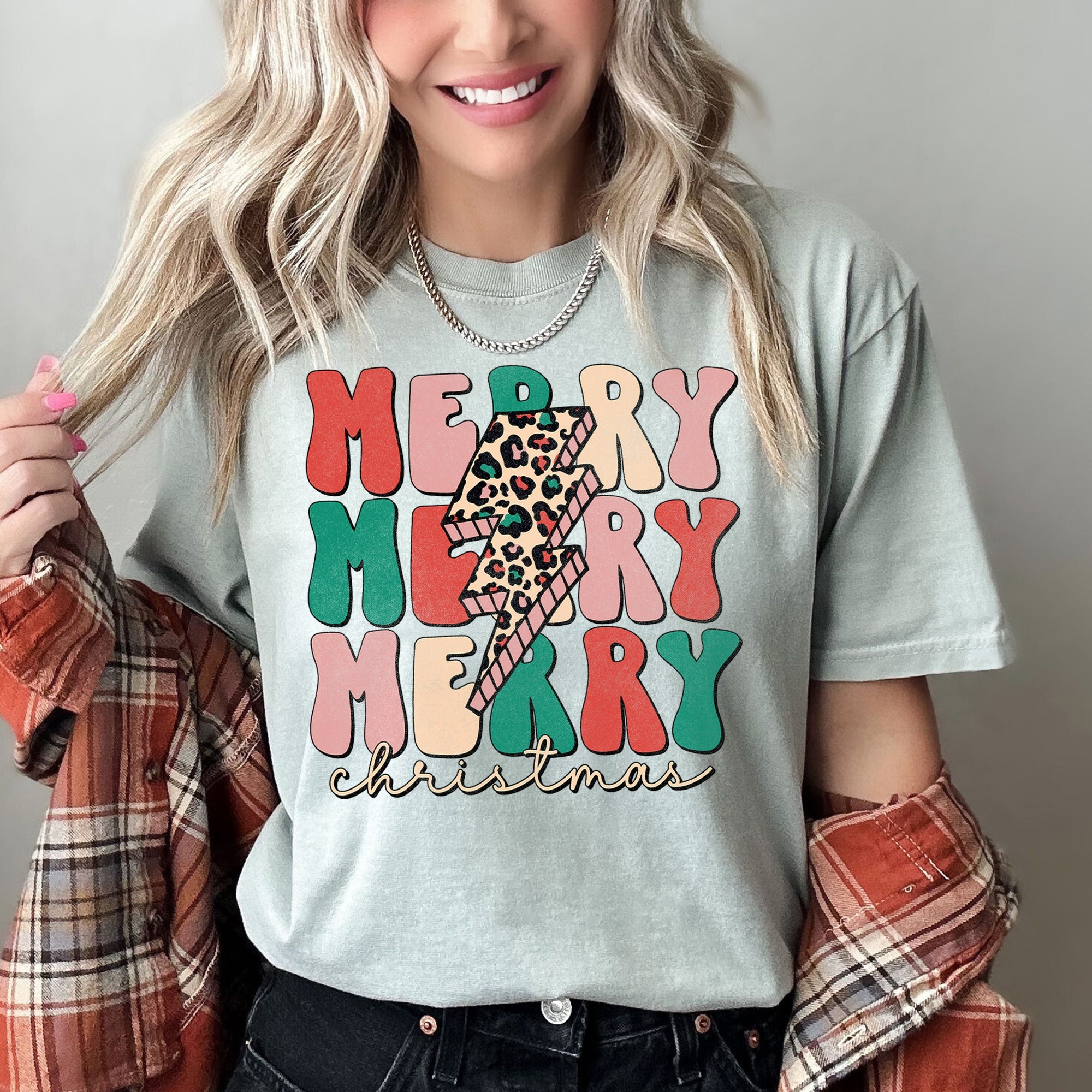 Merry Merry Merry Christmas Retro Leopard Print Vintage Limited Edition Comfort Colors Tee