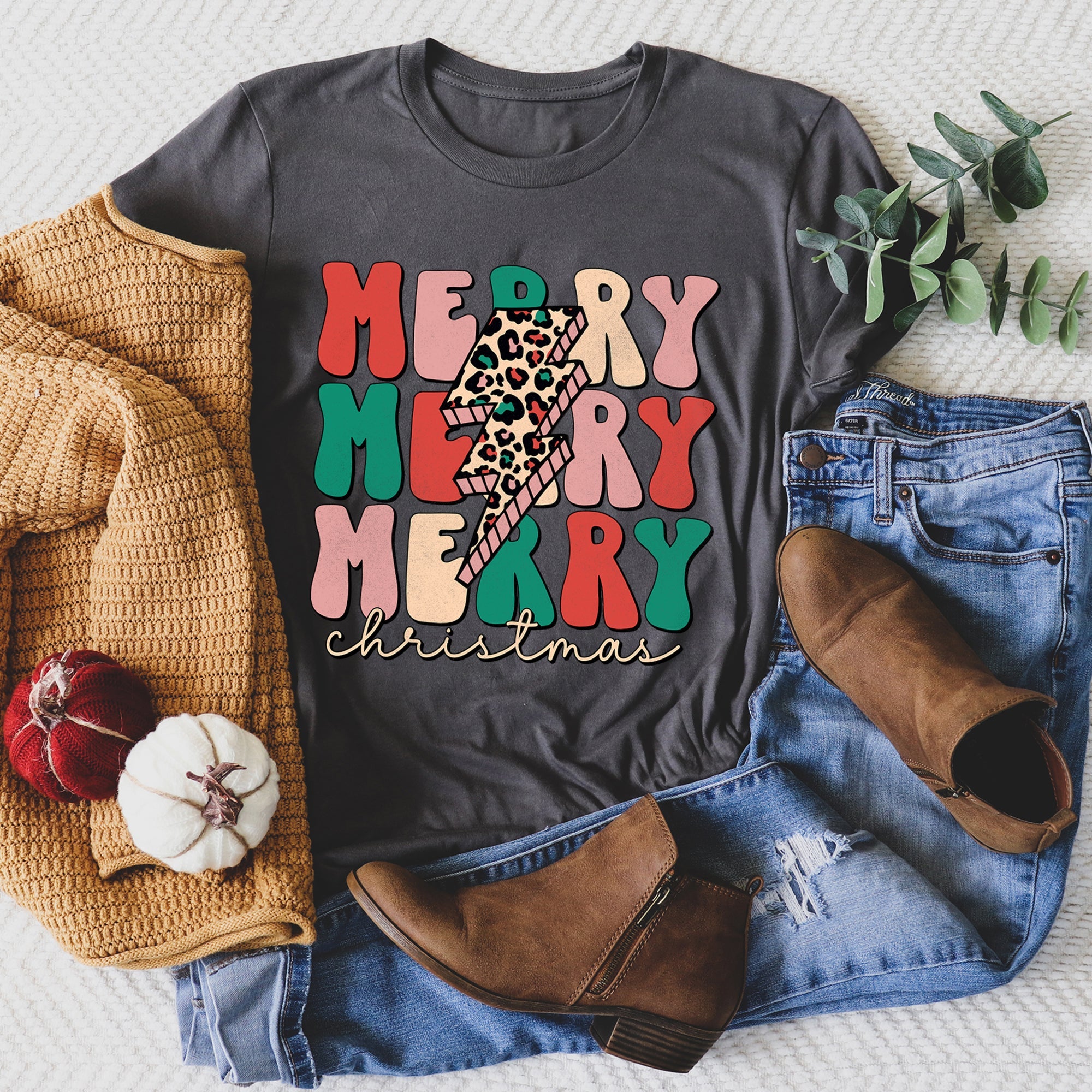 Merry Merry Merry Christmas Retro Leopard Print Super Soft Cozy Festive Holiday Graphic Tee