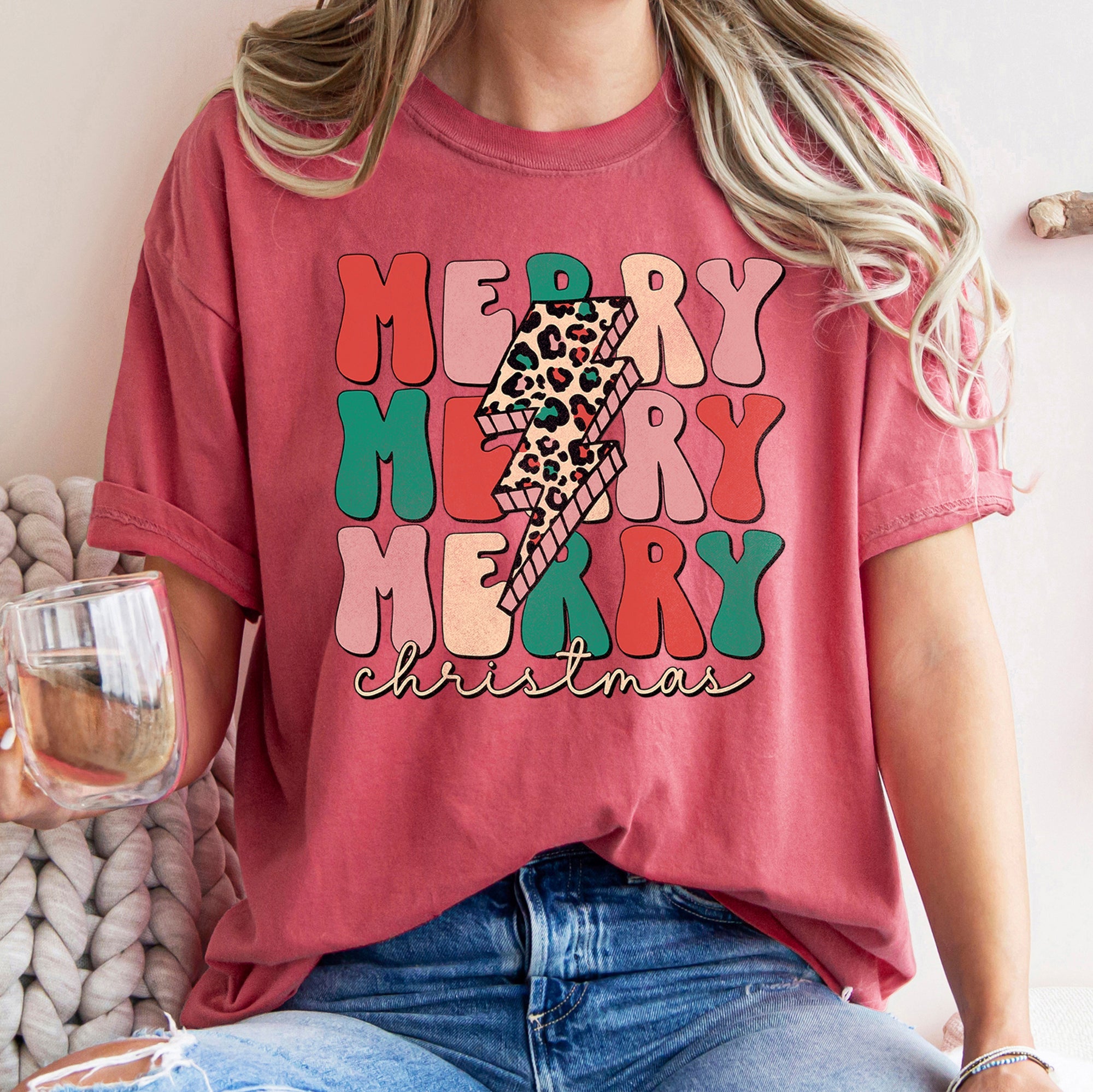 Merry Merry Merry Christmas Retro Leopard Print Vintage Limited Edition Comfort Colors Tee