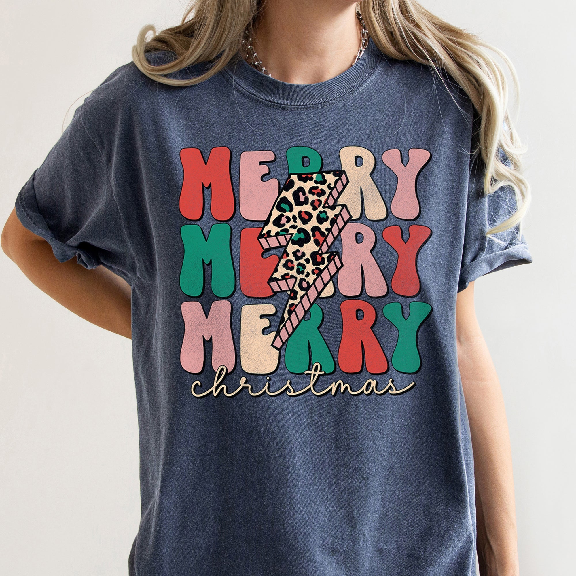 Merry Merry Merry Christmas Retro Leopard Print Vintage Limited Edition Comfort Colors Tee