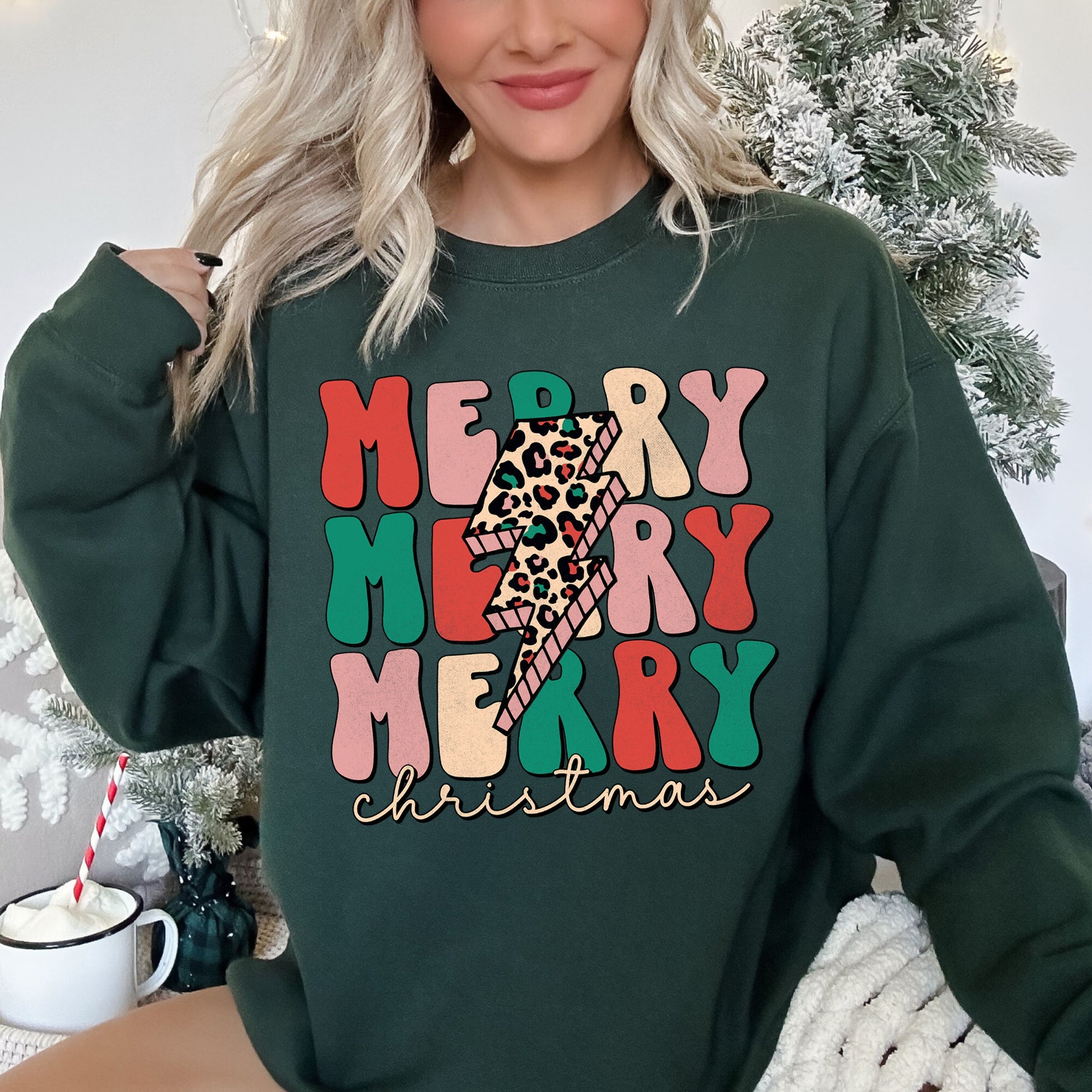 Merry Christmas Retro Leopard Print Cozy Festive Snowflake Graphic Christmas Cheer Holiday Sweatshirt