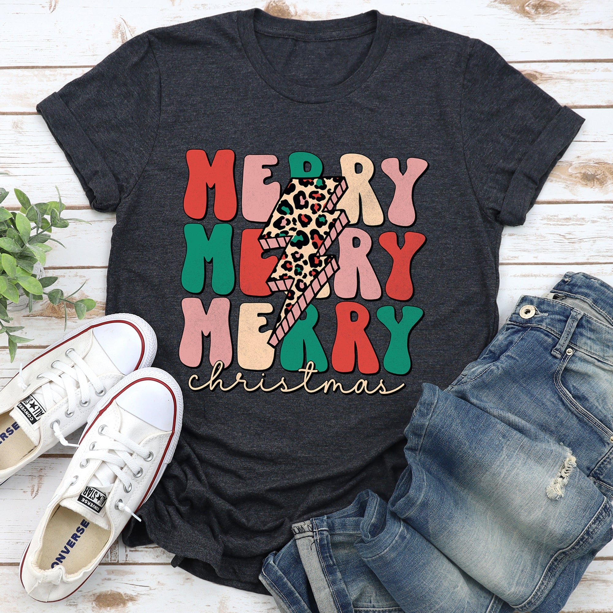 Merry Merry Merry Christmas Retro Leopard Print Super Soft Cozy Festive Holiday Graphic Tee