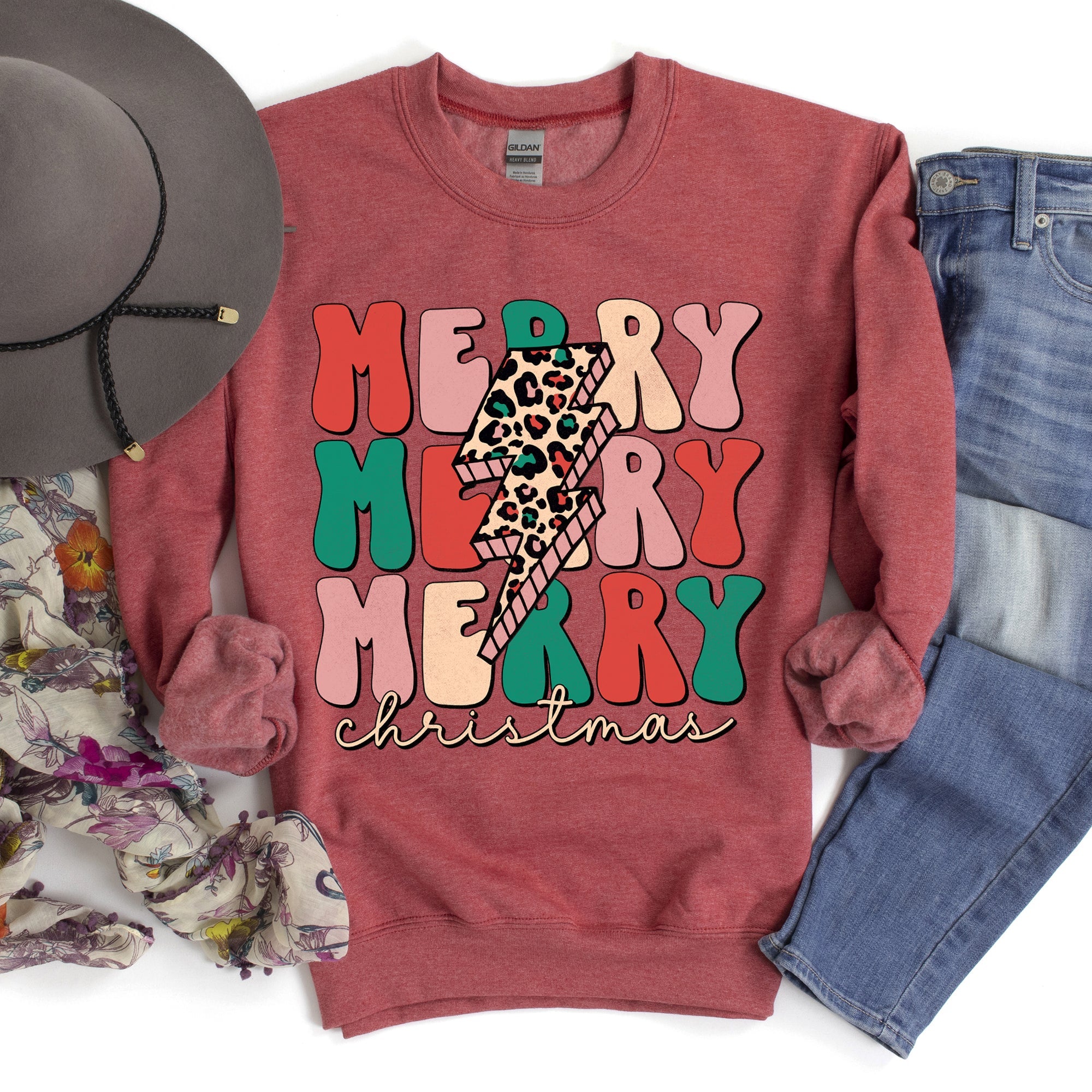 Merry Christmas Retro Leopard Print Cozy Festive Snowflake Graphic Christmas Cheer Holiday Sweatshirt