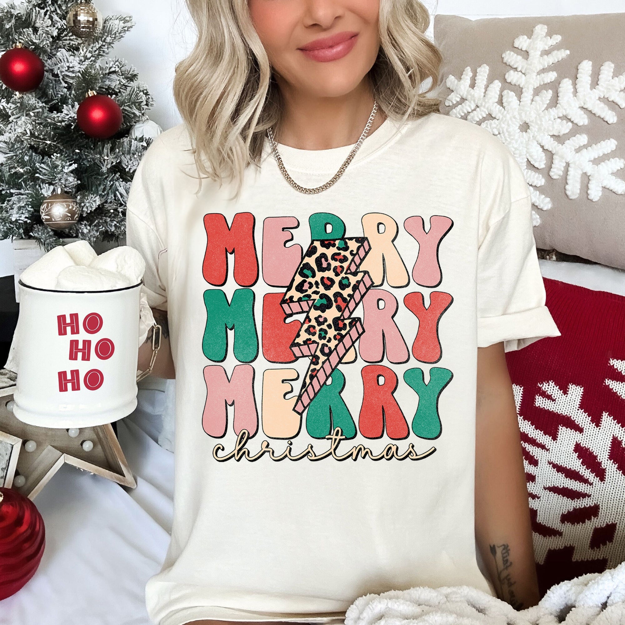 Merry Merry Merry Christmas Retro Leopard Print Vintage Limited Edition Comfort Colors Tee