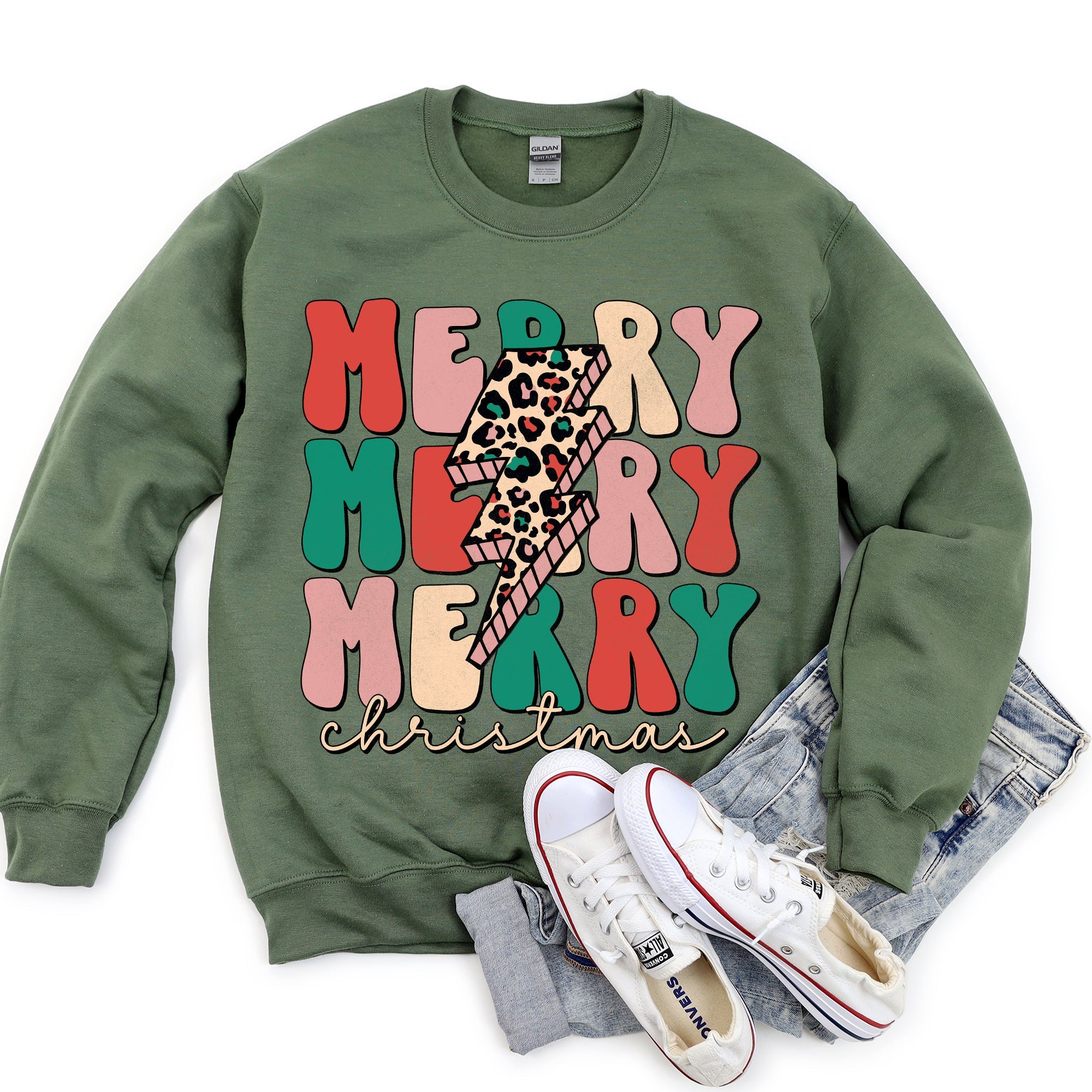 Merry Christmas Retro Leopard Print Cozy Festive Snowflake Graphic Christmas Cheer Holiday Sweatshirt
