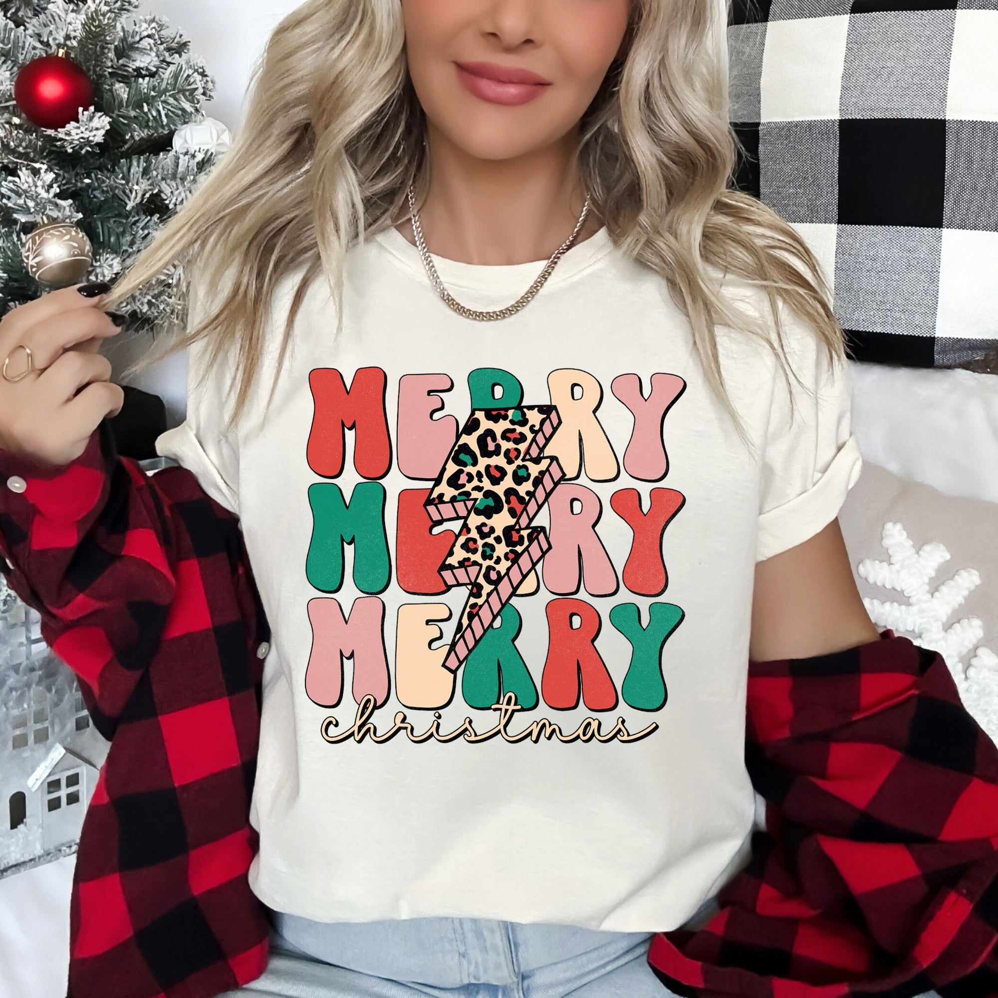 Merry Merry Merry Christmas Retro Leopard Print Super Soft Cozy Festive Holiday Graphic Tee