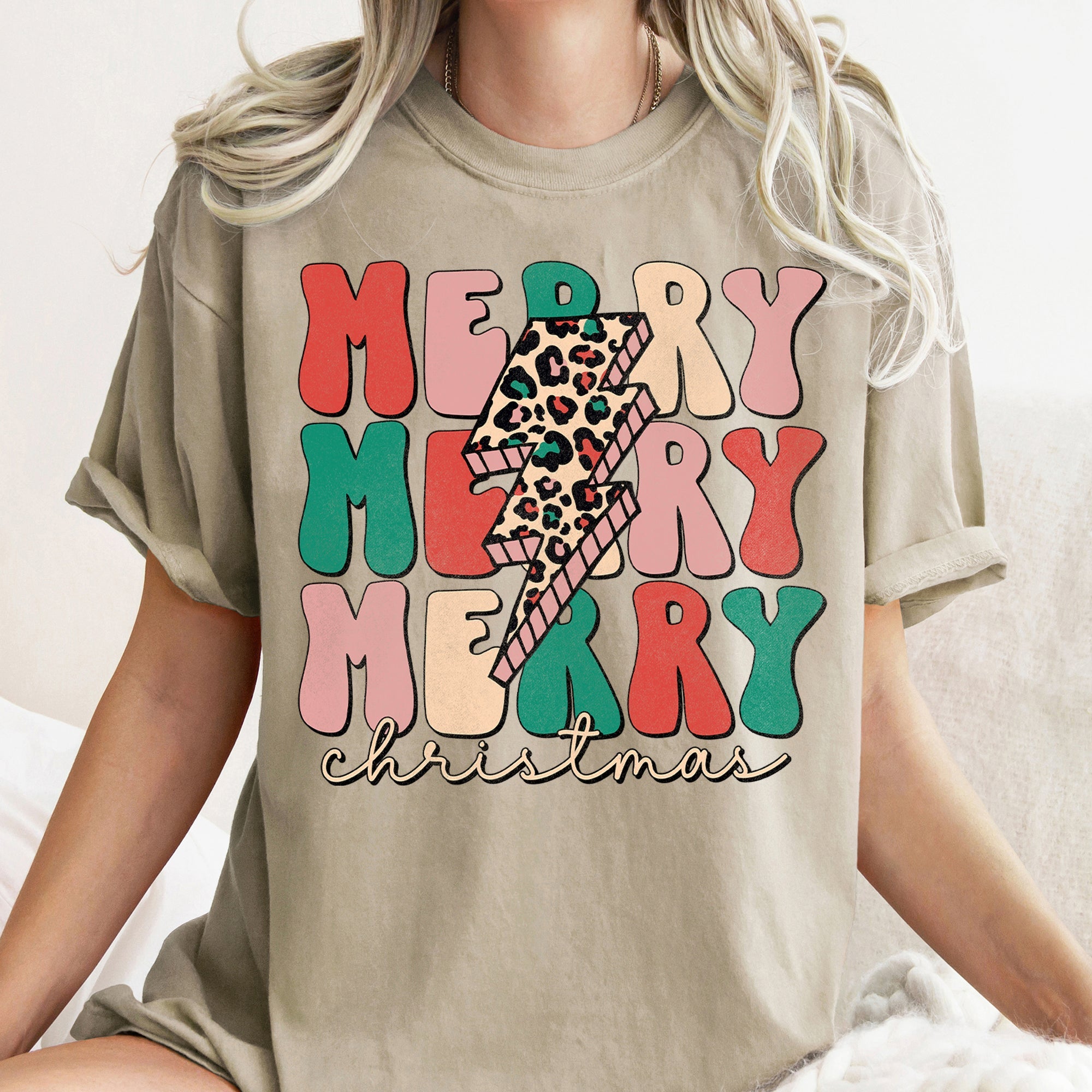 Merry Merry Merry Christmas Retro Leopard Print Vintage Limited Edition Comfort Colors Tee
