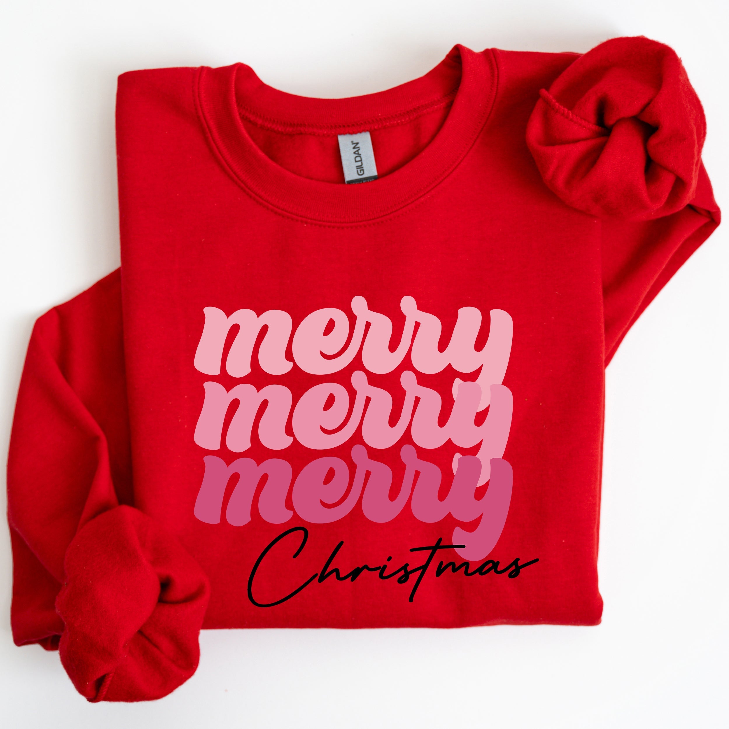 Merry Merry Merry Christmas Retro Santa Winter Xmas Nostalgic Holiday Cheer Vintage Style Festive Graphic Sweatshirt