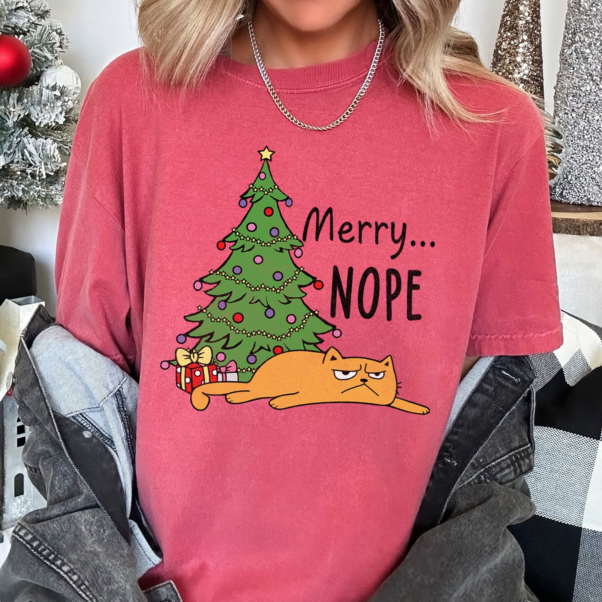 Merry Nope Funny Cat Christmas Holiday Laughs Edition For Cat Lovers And Cozy Season Wear Comfort Colors Tee