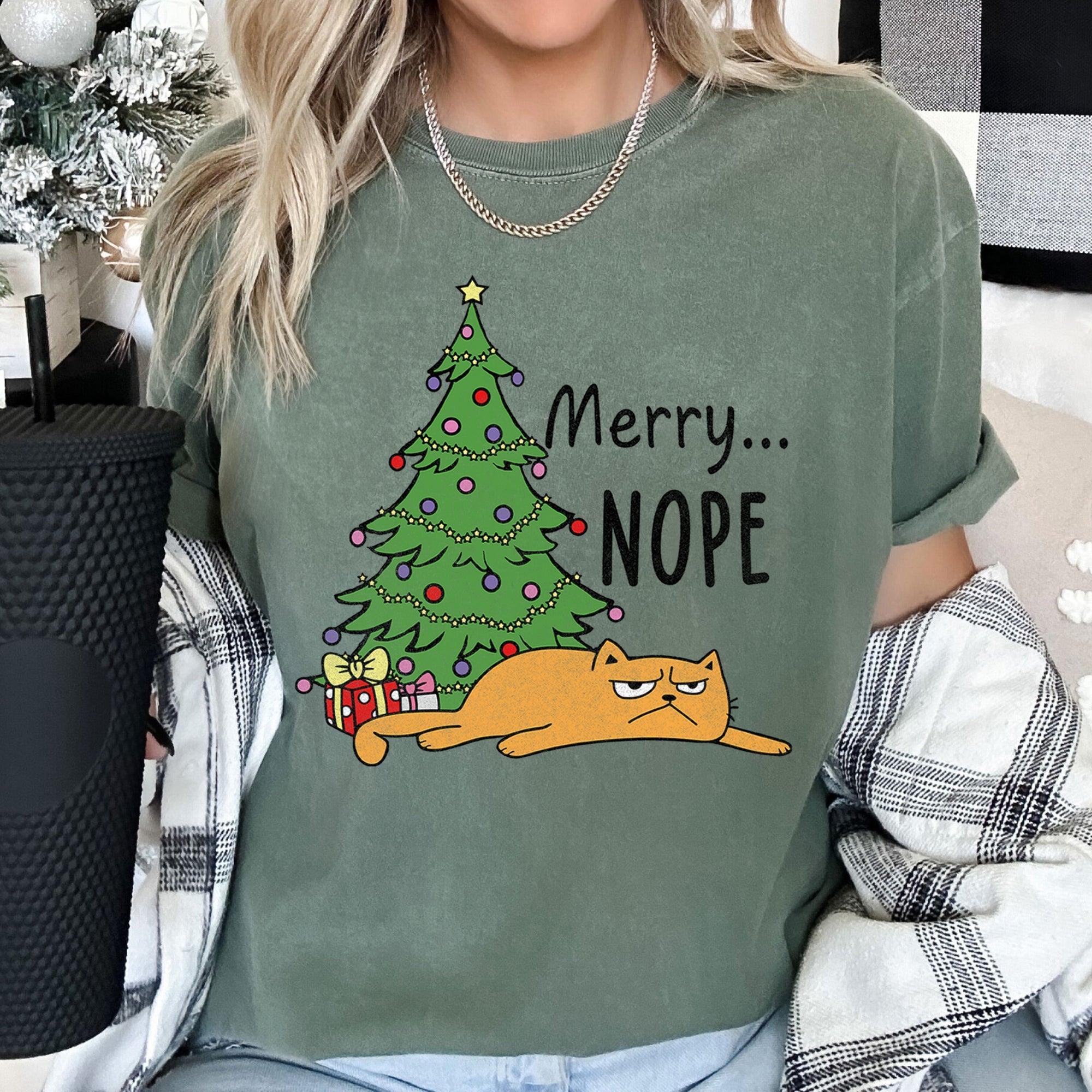 Merry Nope Funny Cat Christmas Holiday Laughs Edition For Cat Lovers And Cozy Season Wear Comfort Colors Tee