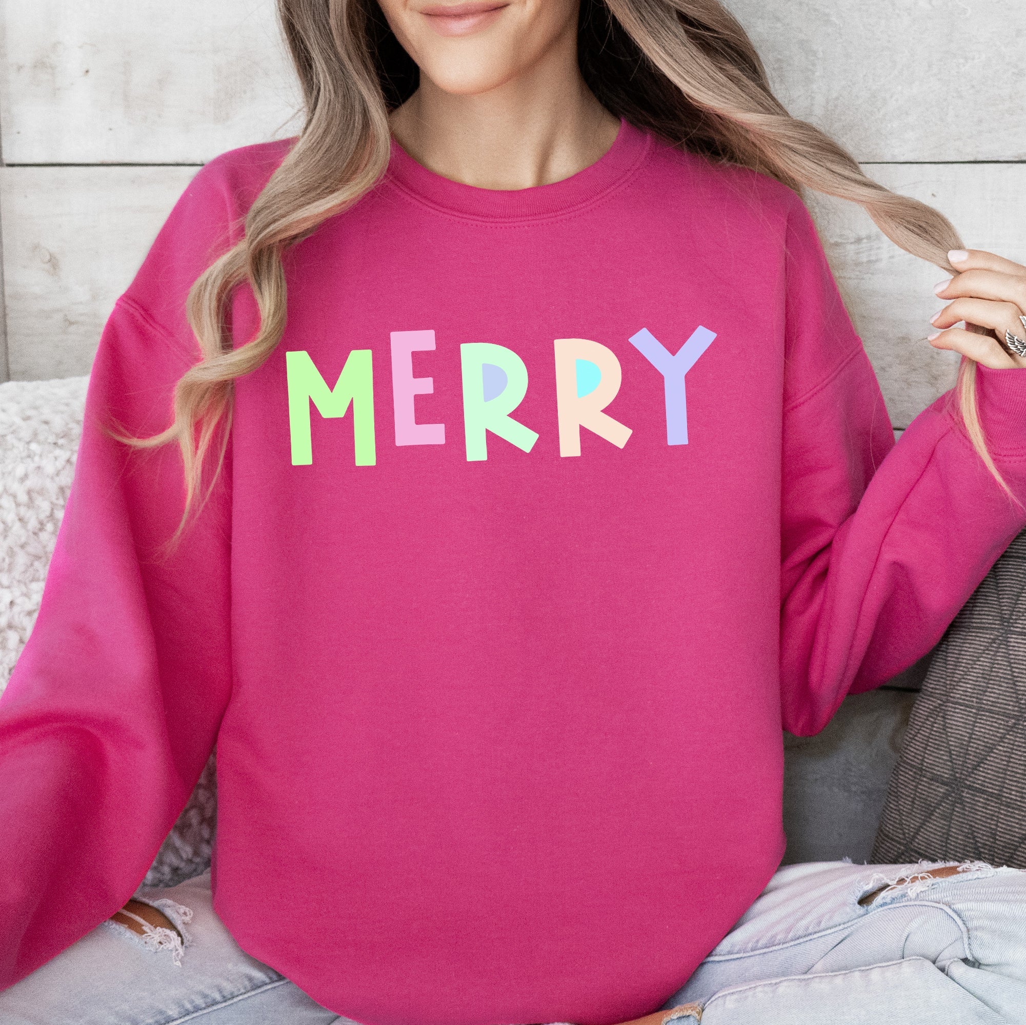 Merry Positivity Sarcastic Mental Health Graphic Bold Statement Crewneck Sweatshirt
