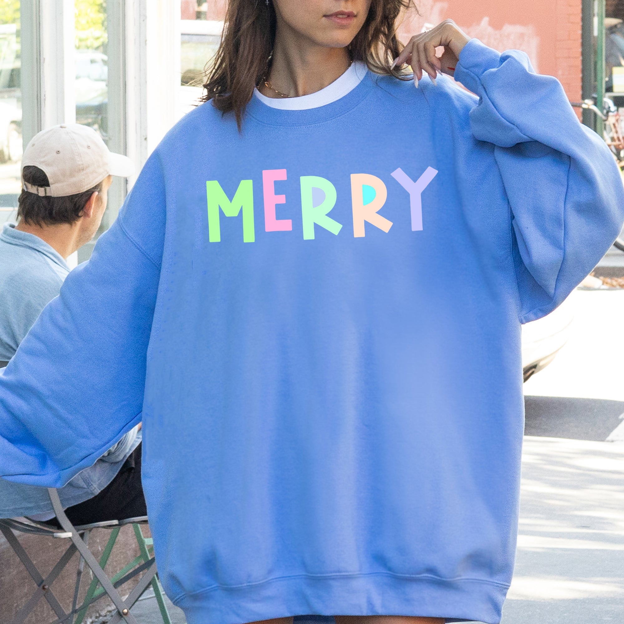 Merry Positivity Sarcastic Mental Health Graphic Bold Statement Crewneck Sweatshirt