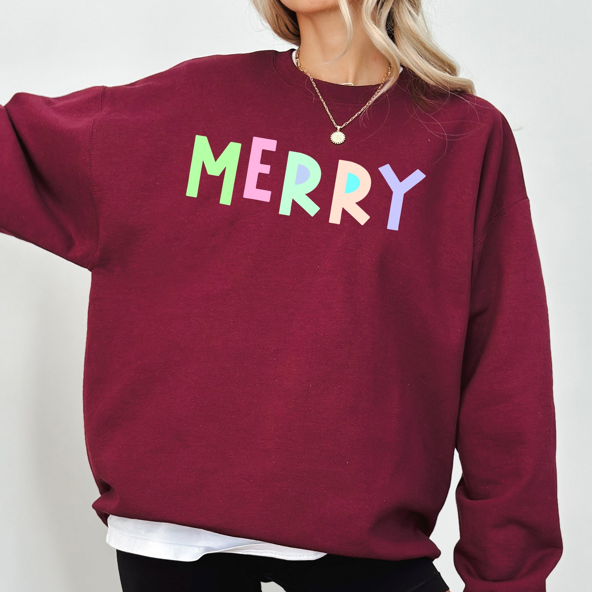 Merry Positivity Sarcastic Mental Health Graphic Bold Statement Crewneck Sweatshirt