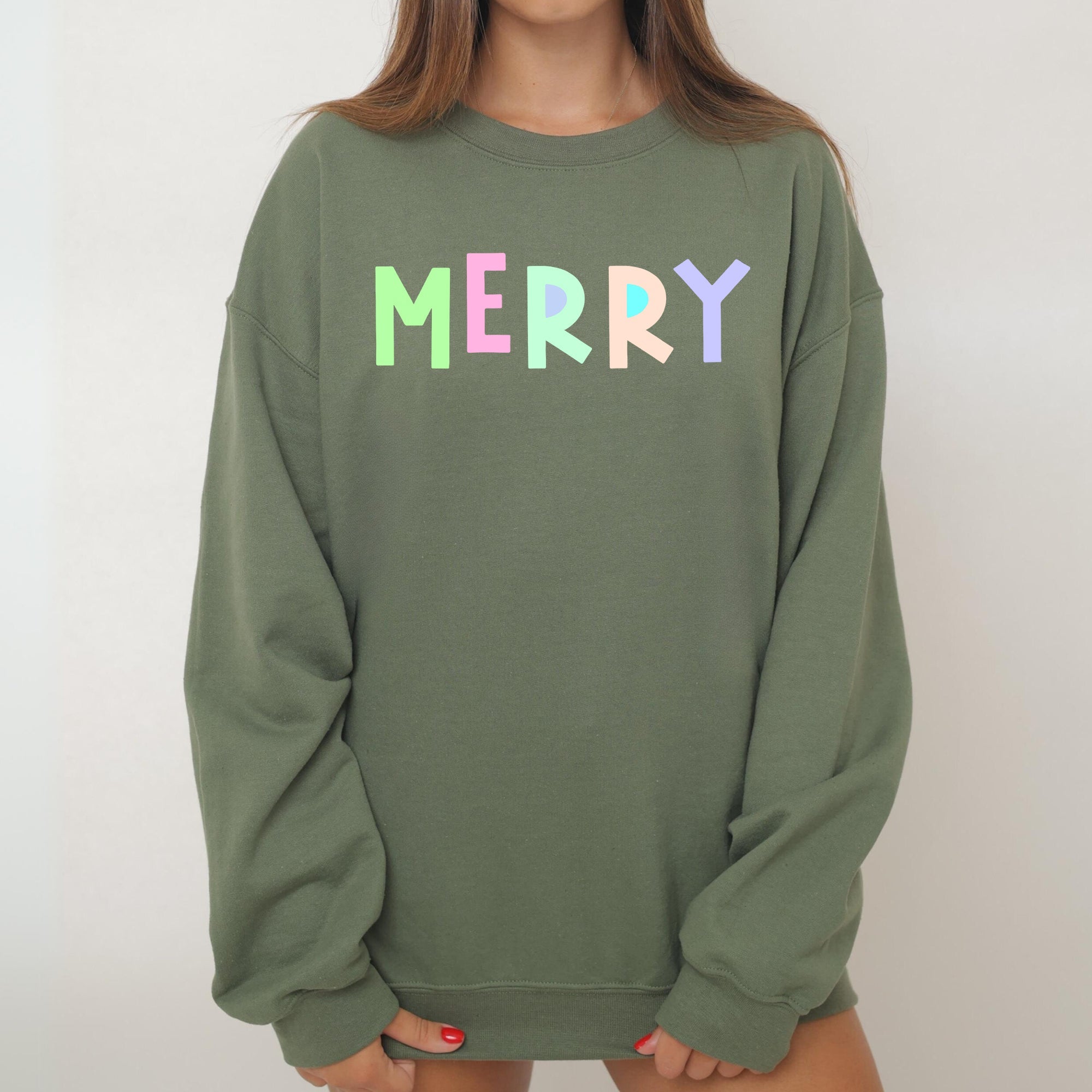 Merry Positivity Sarcastic Mental Health Graphic Bold Statement Crewneck Sweatshirt