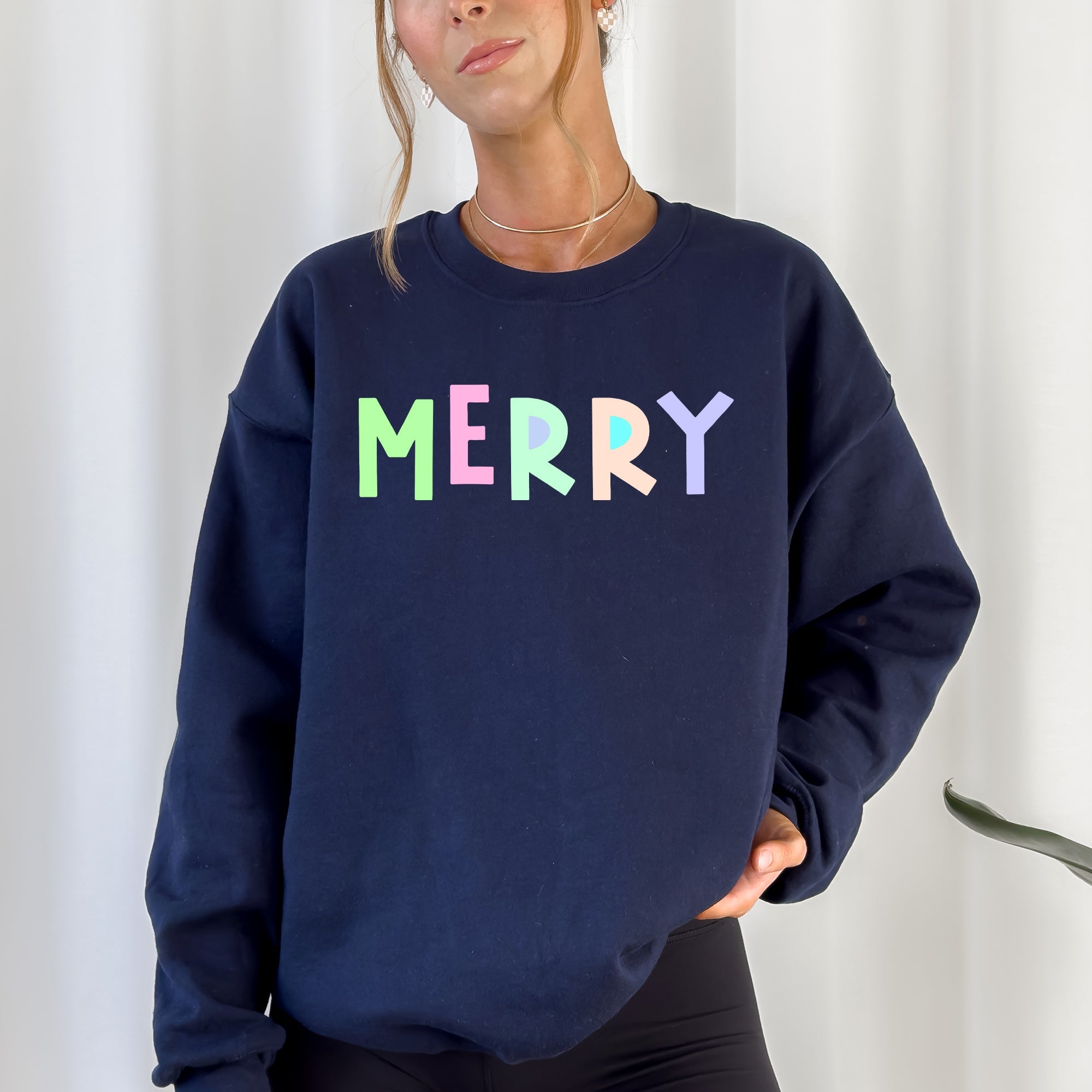 Merry Positivity Sarcastic Mental Health Graphic Bold Statement Crewneck Sweatshirt