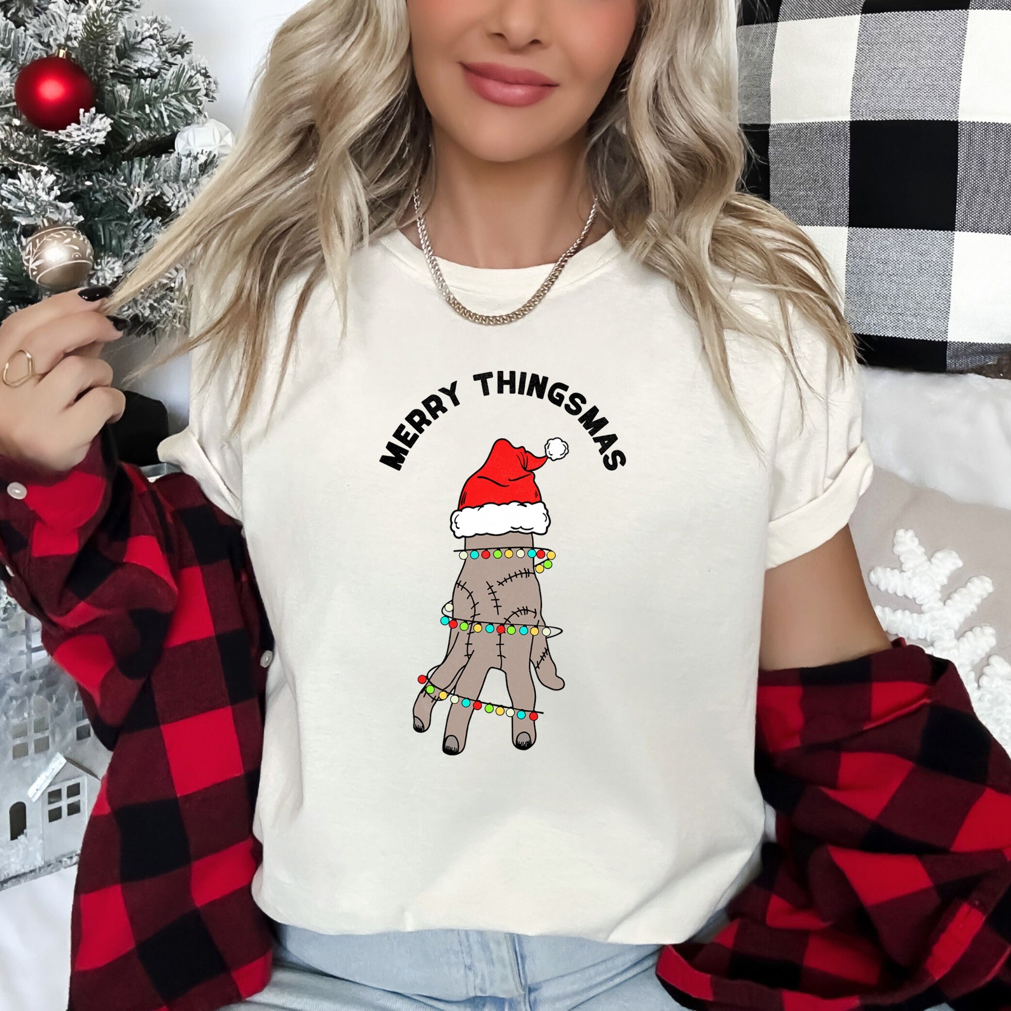 Merry Thingsmas Christmas Wednesday Spooky Zombie Festive Graphic Mashup Edition Collection Graphic Tee