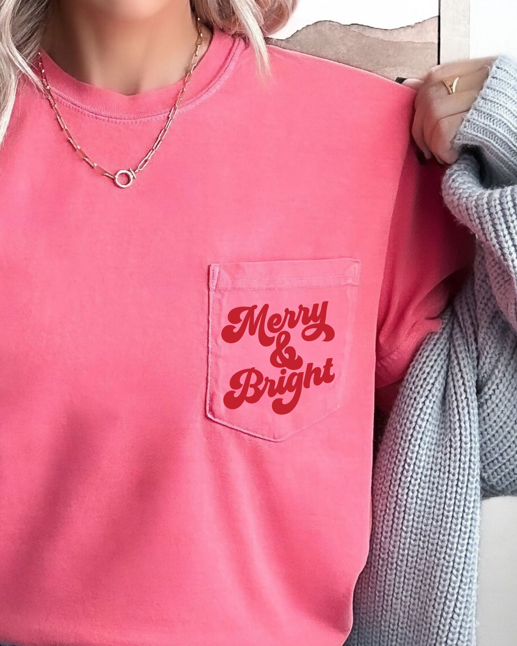 Merry And Bright Christmas Santa Winter Snow Xmas Pocket Graphic Comfort Colors Tee