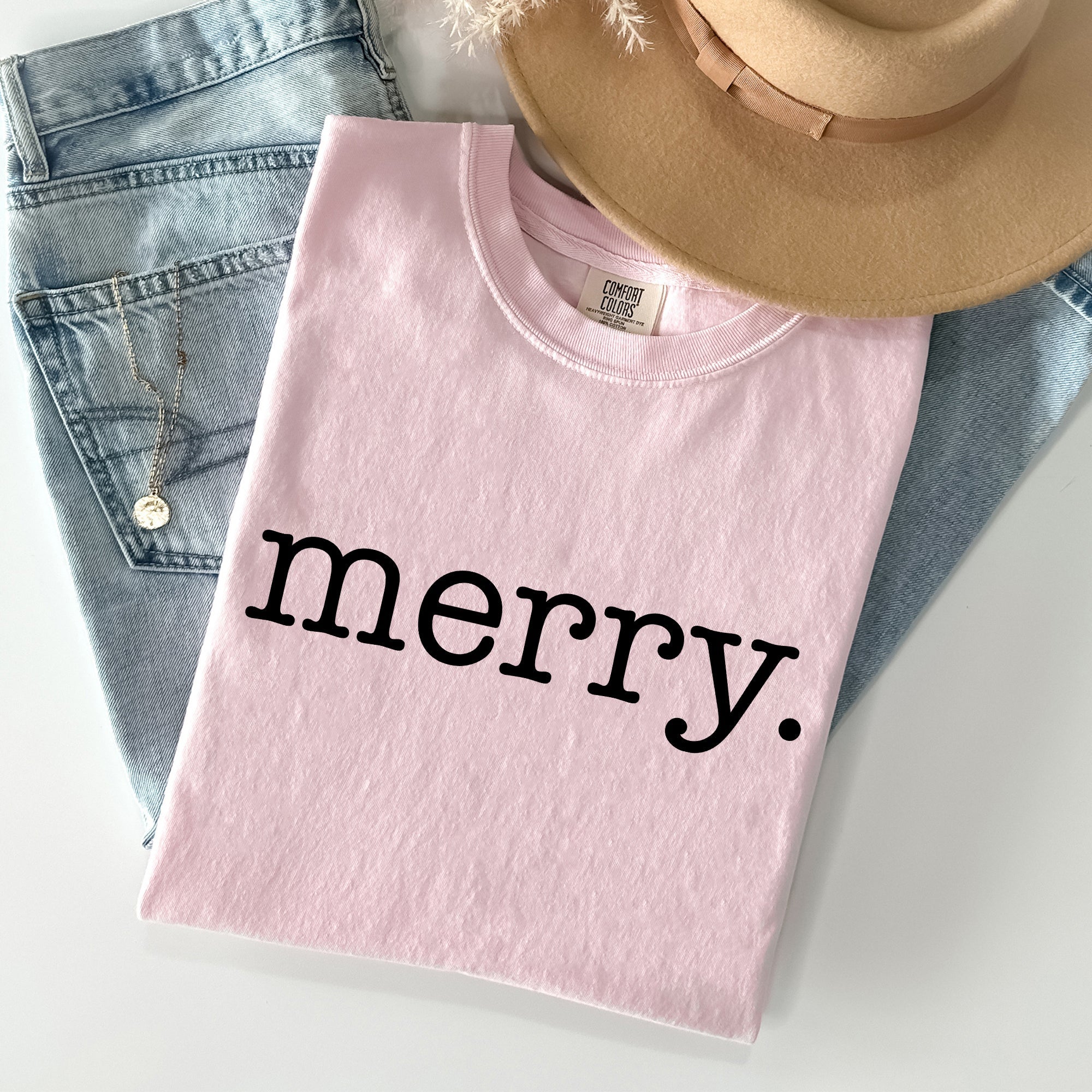 Merry, Classic Minimalist, Christmas, Winter, Snow, Santa, Xmas Comfort Colors Tee