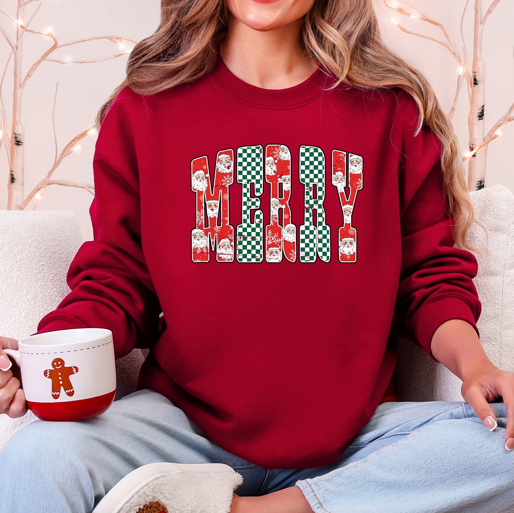 Merry Varsity Santa Checkered Christmas Vintage Edition Retro Holiday Sweatshirt