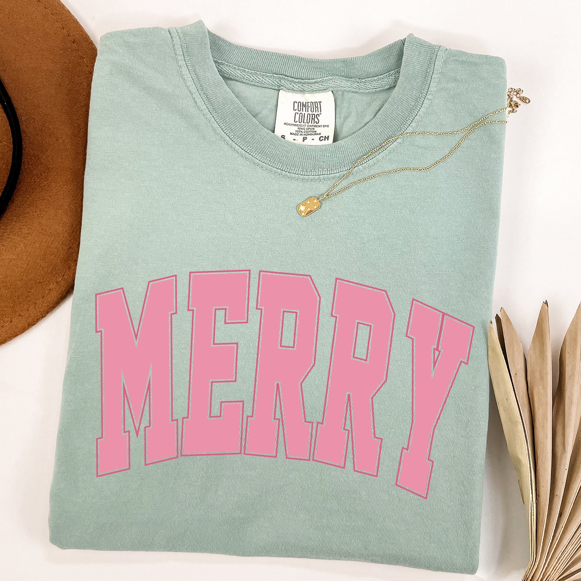 Merry Varsity Collegiate Christmas Santa Winter Xmas Vintage Style Heritage Collection Comfort Colors Tee