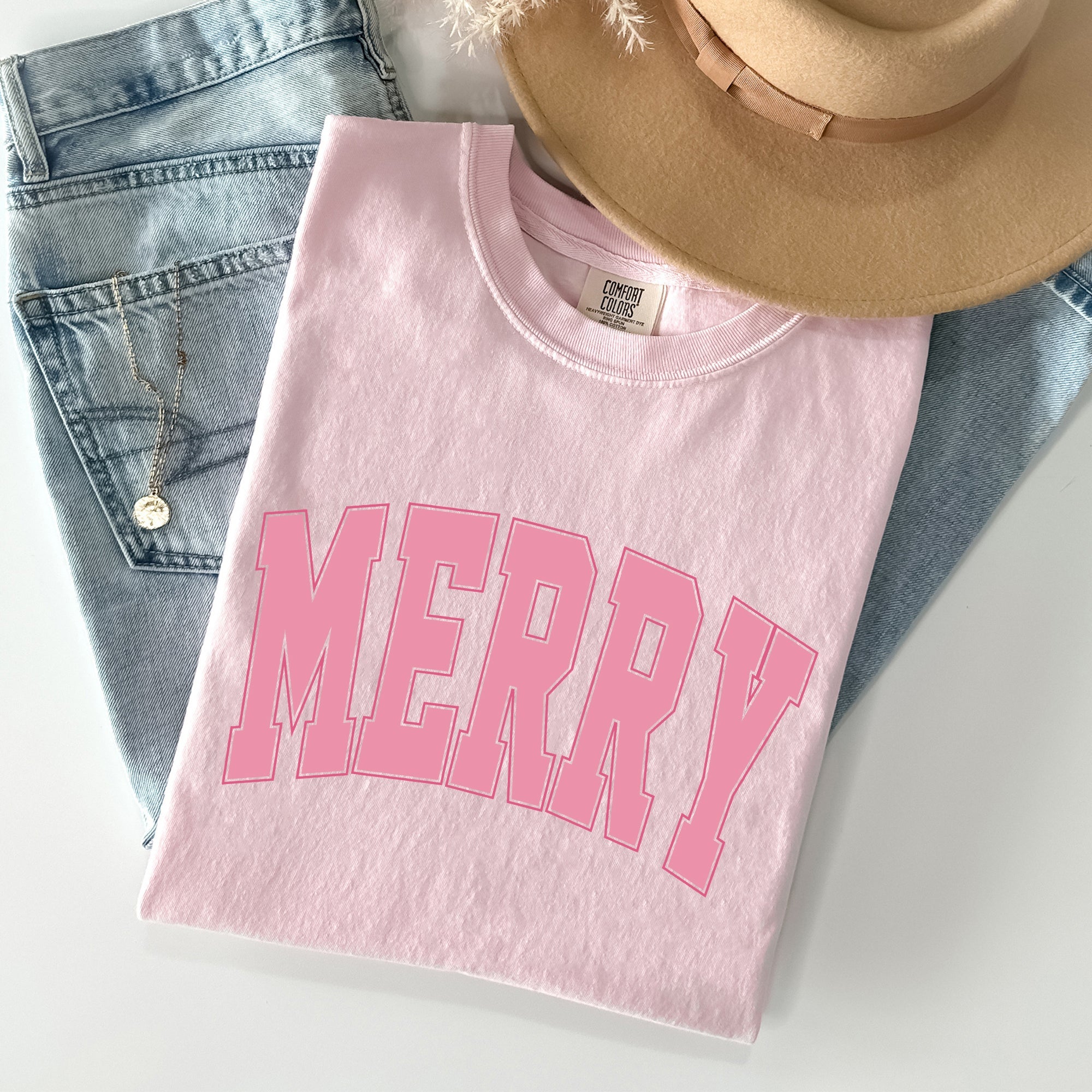 Merry Varsity Collegiate Christmas Santa Winter Xmas Vintage Style Heritage Collection Comfort Colors Tee