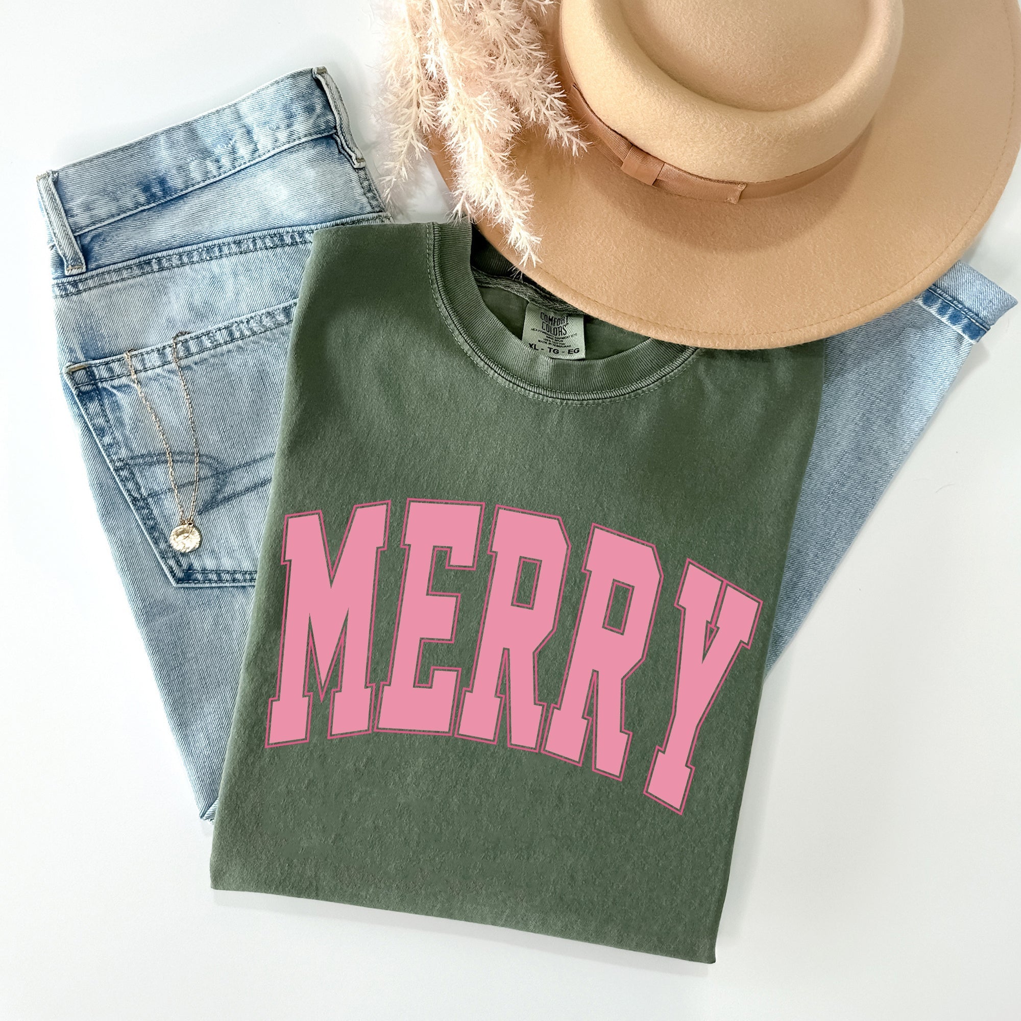 Merry Varsity Collegiate Christmas Santa Winter Xmas Vintage Style Heritage Collection Comfort Colors Tee