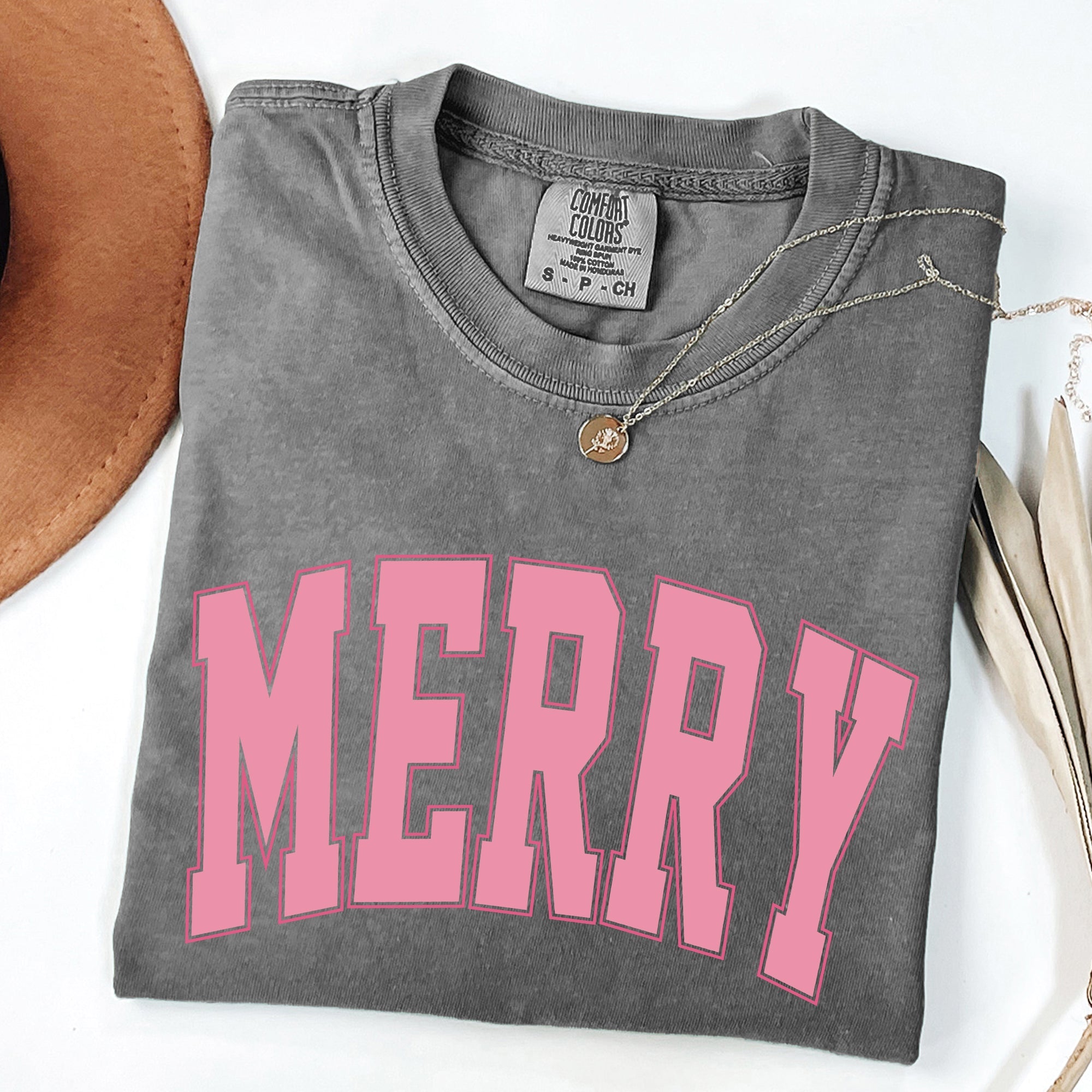 Merry Varsity Collegiate Christmas Santa Winter Xmas Vintage Style Heritage Collection Comfort Colors Tee